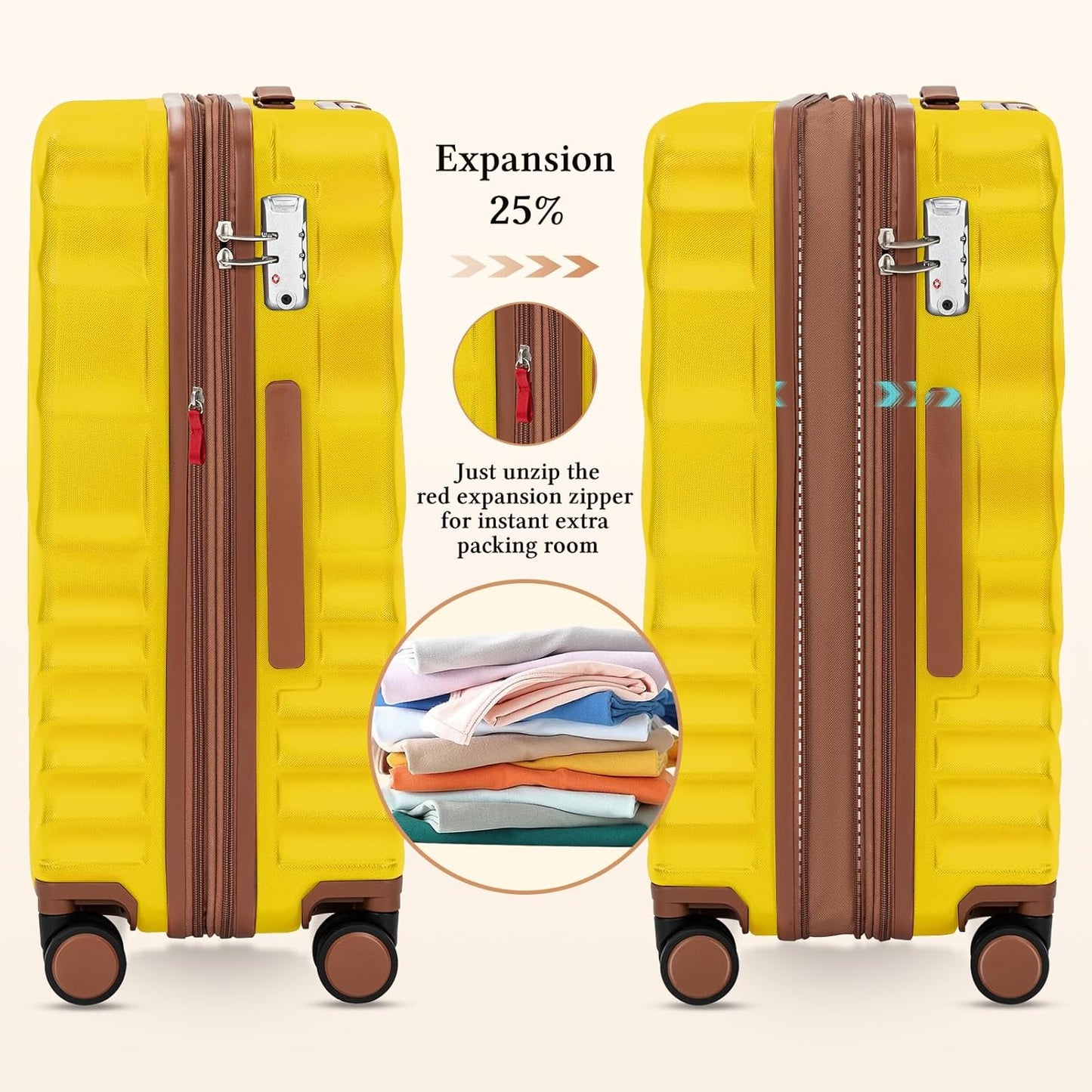 5 piece luggage set expandable suitcase 22x14x9 aviation certified durable waterproof travel set