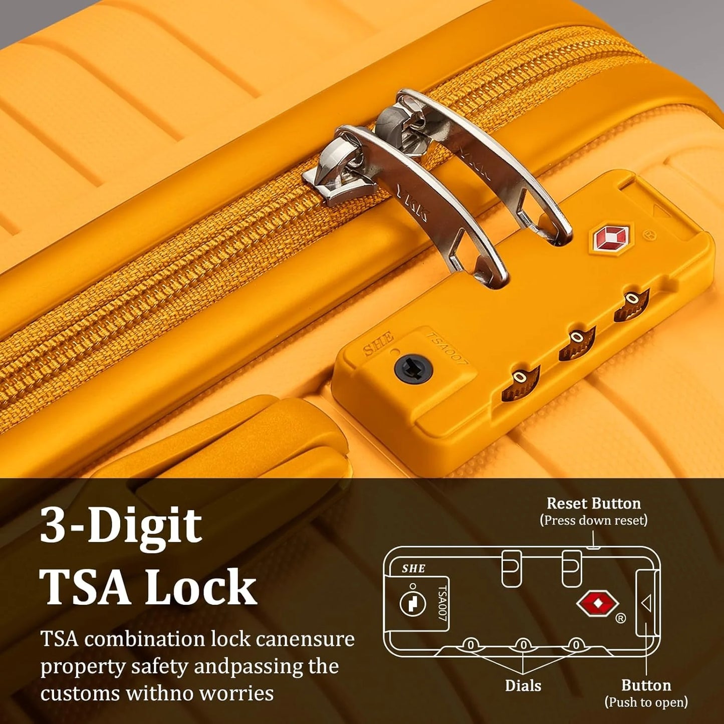 5-piece PP hardshell lightweight travel carry-on luggage set with dual spinner wheels and TSA lock