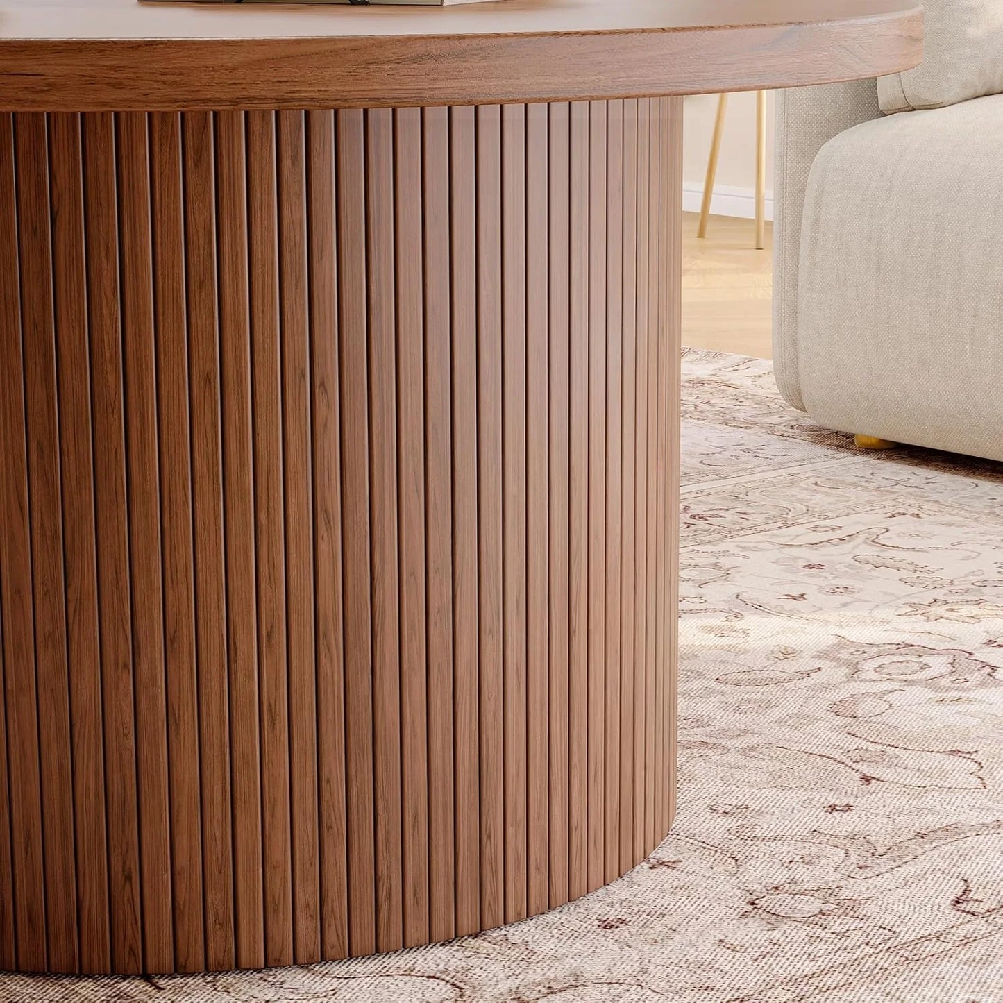 31.5 inch round coffee table, living room roll-up coffee table, mid-century modern wood coffee table