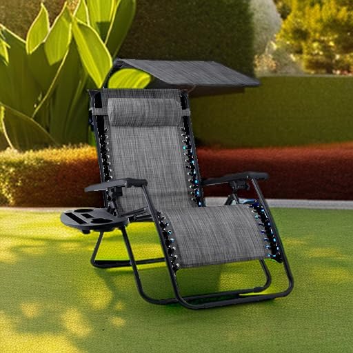Best Choice Products Folding Zero Gravity Outdoor Recliner Patio Lounge Chair w/Adjustable Canopy Shade, Headrest, Side Accessory Tray, Textilene Mesh - Peacock Blue