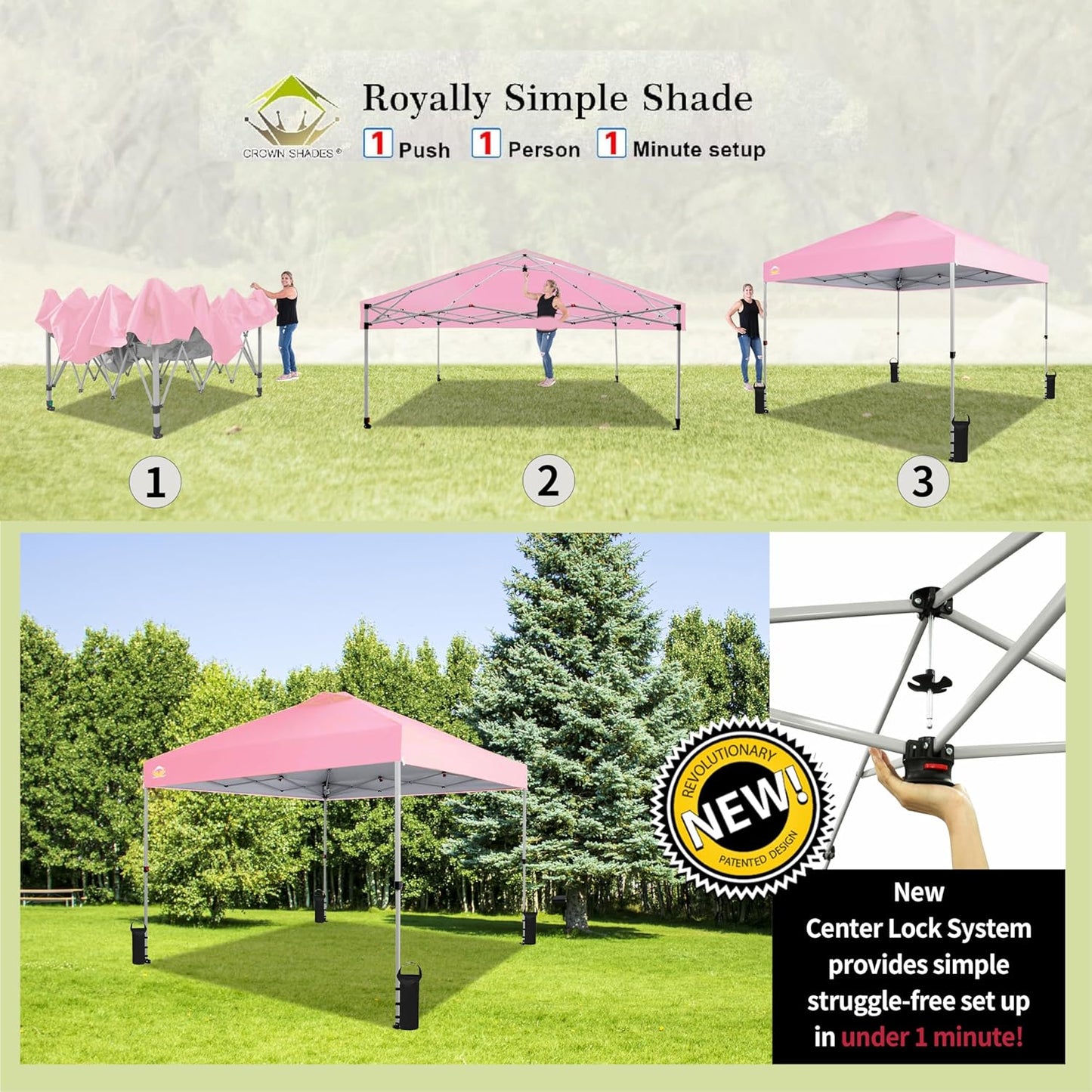 10x10 Pop-Up Awning - One-Click Installation Beach Tent - Outdoor Sunshade Silver Coated Top, 3 Heights and 4 Sand Pockets