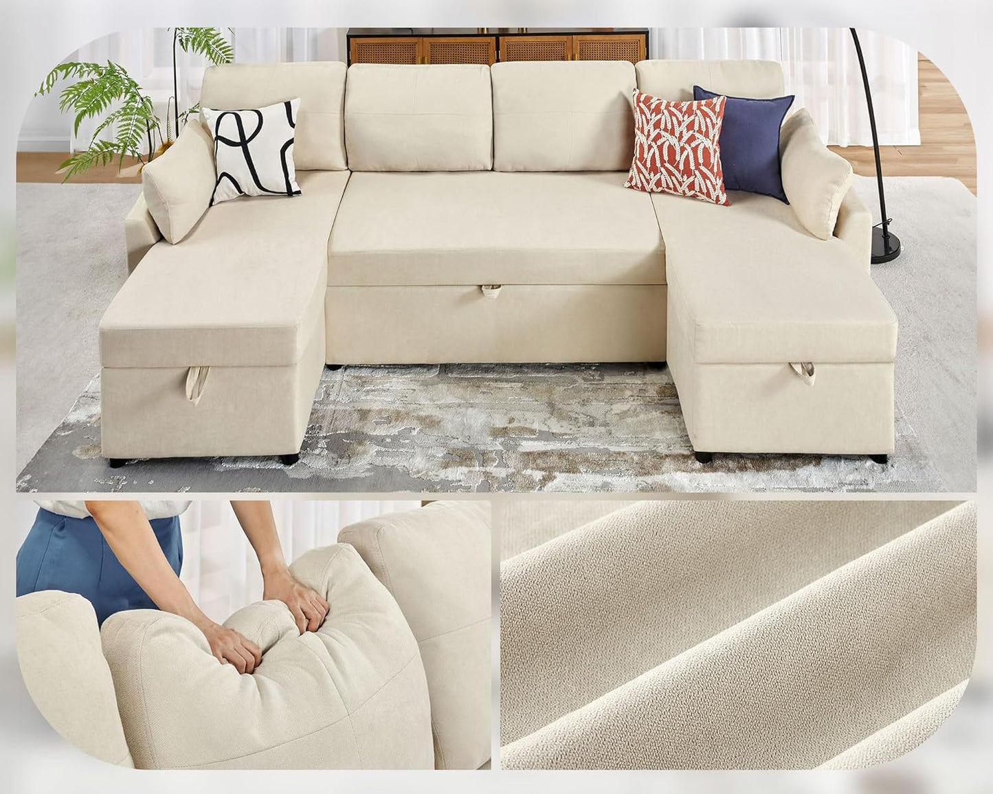 VanAcc Sofa Bed, Sleeper Sofa with Storage Chaise- 2 in 1 Pull Out Couch Living Room, Comfy Sleeper Couch