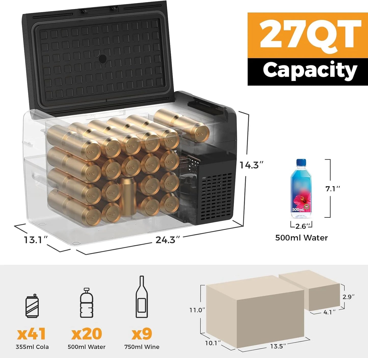 12V Refrigerator 21 Quart Portable Freezer 50 Hours Keep Cool,Electric Cooler for Vehicles Car Refrigerator 12V Portable Fridge for Car Camping Truck Van RV SUV Road Trip Travel RF20