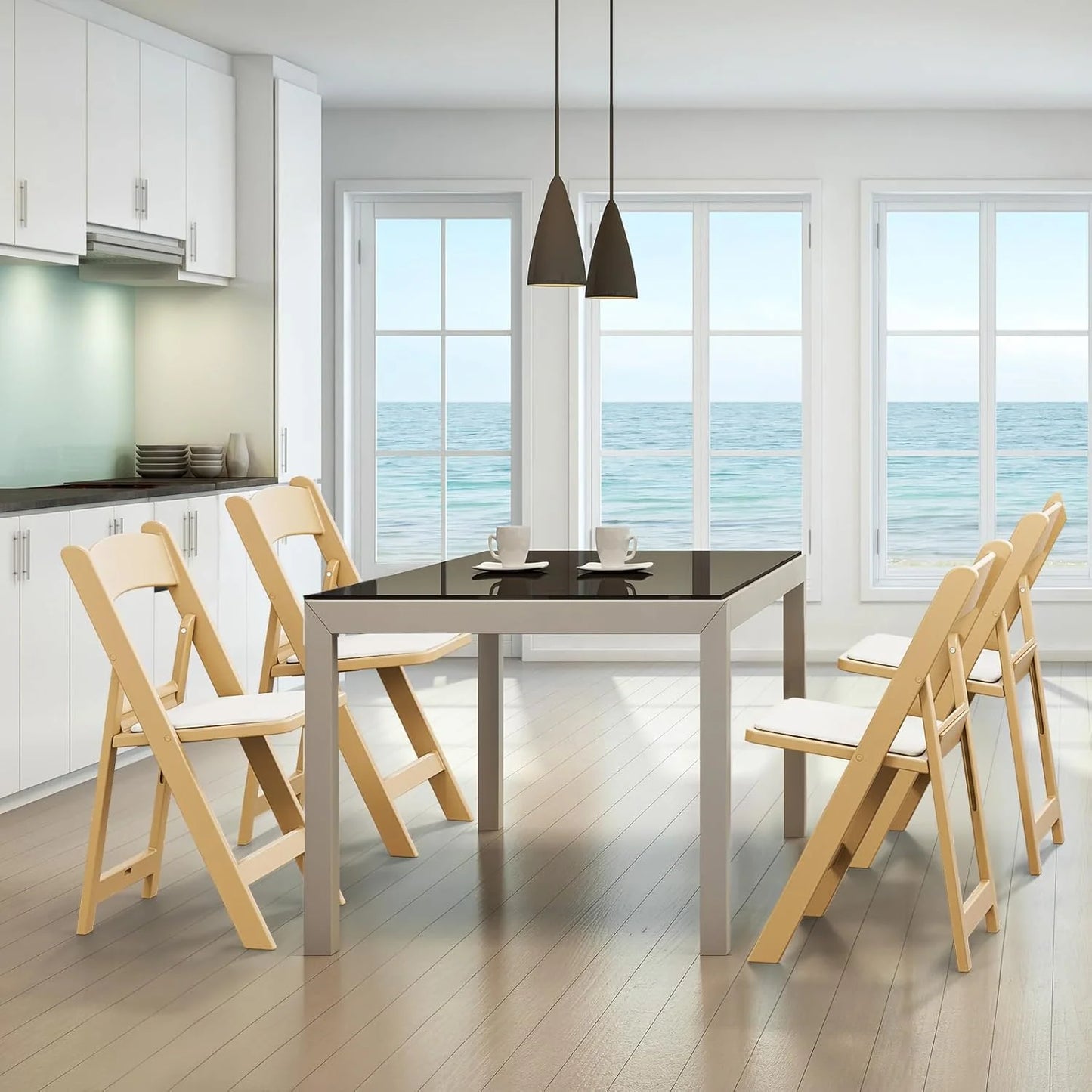 VINGLI Resin Folding Chair with Cushion Foldable Plastic Chair with Comfortable Cushioned Seat