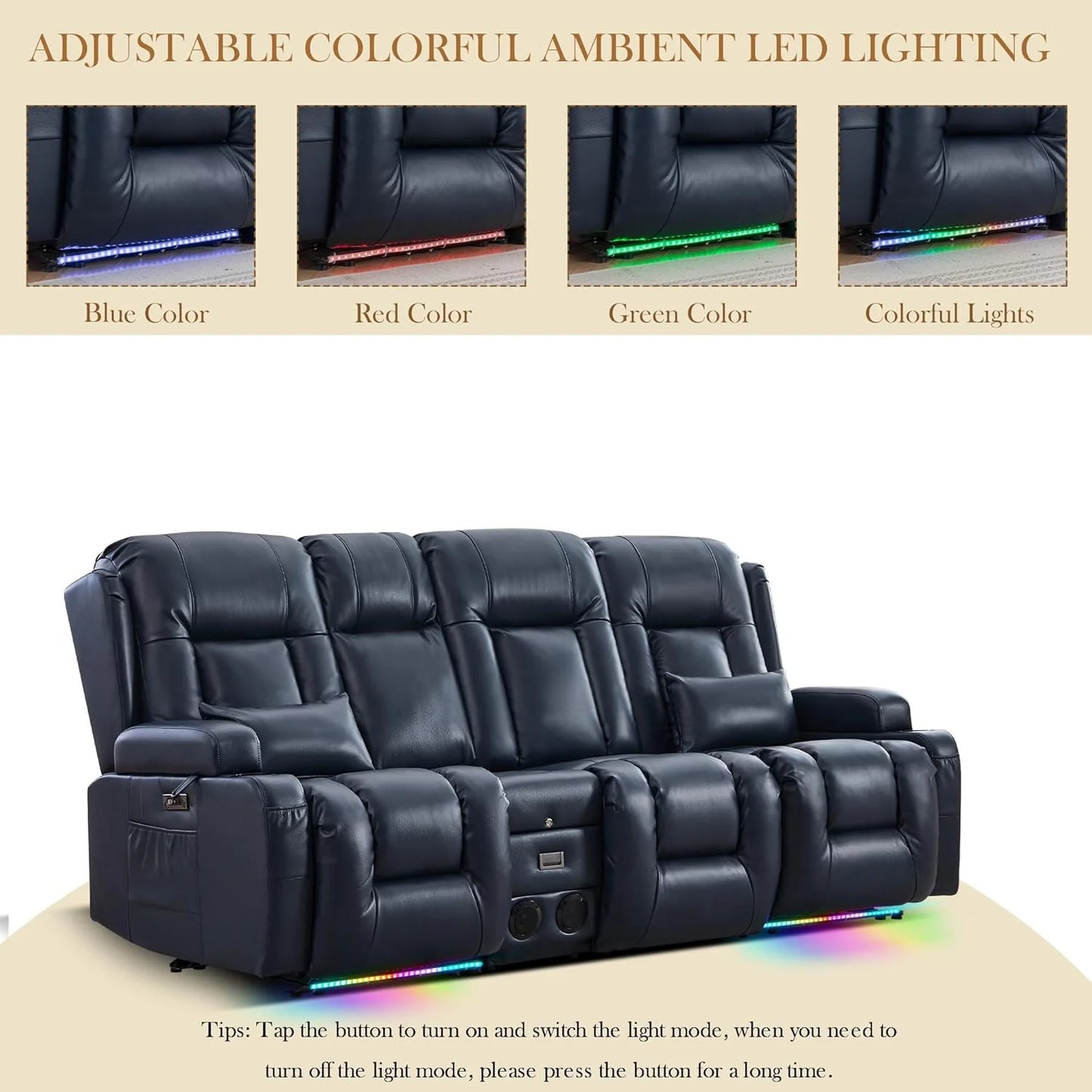 TUNYI Power Loveseat Recliner Sofa with Massage & Heat Home Theater Seating with Console Electric Recliner RV Sofa with USB/Outlet/Storage/Side Pocket/LED Light/Speaker (Brown, Loveseat)