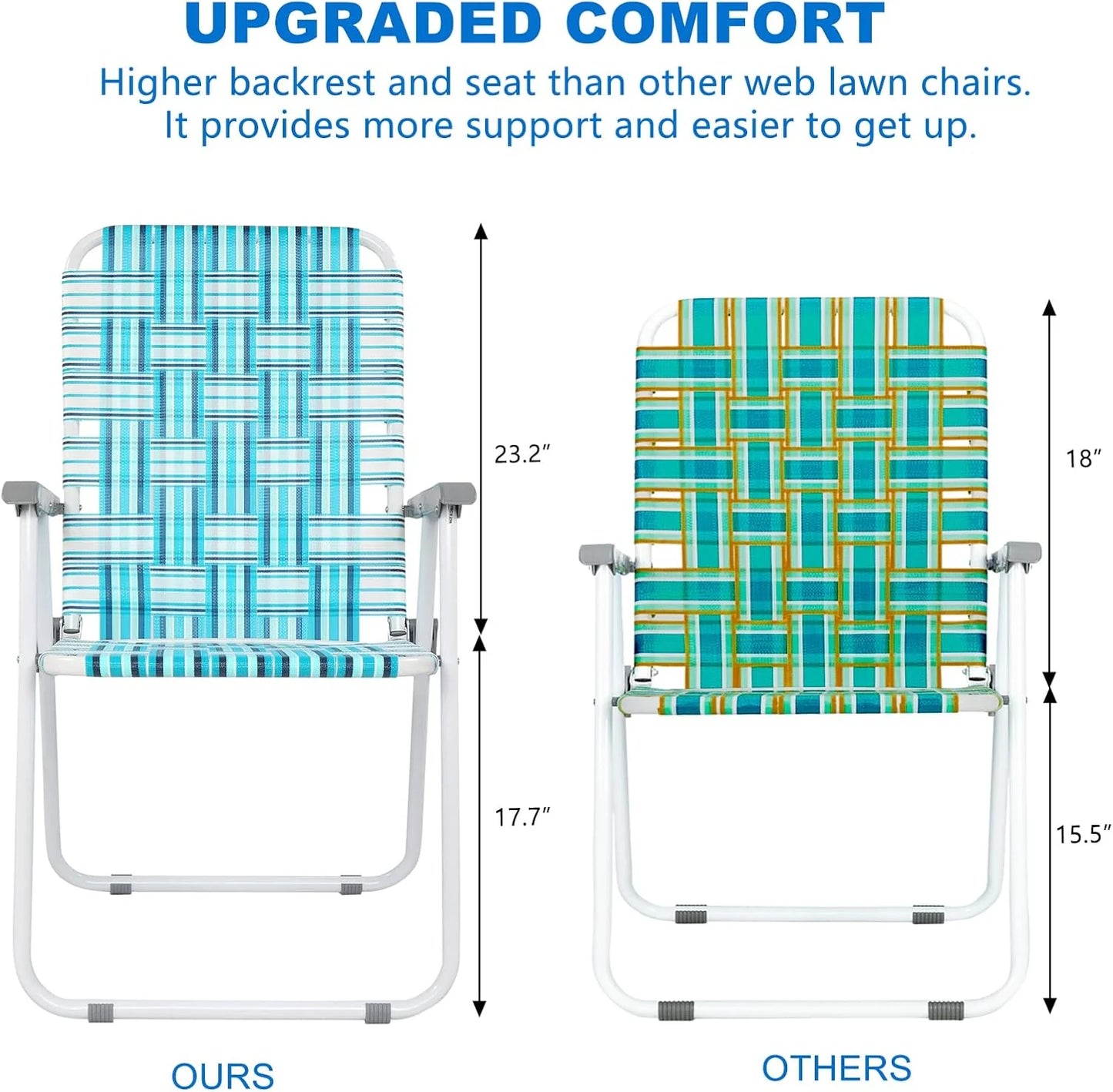 VINGLI Patio Lawn Webbed Folding Chairs Set of 2, Outdoor Beach Portable Lawn Chair Camping Chair Beach Chair