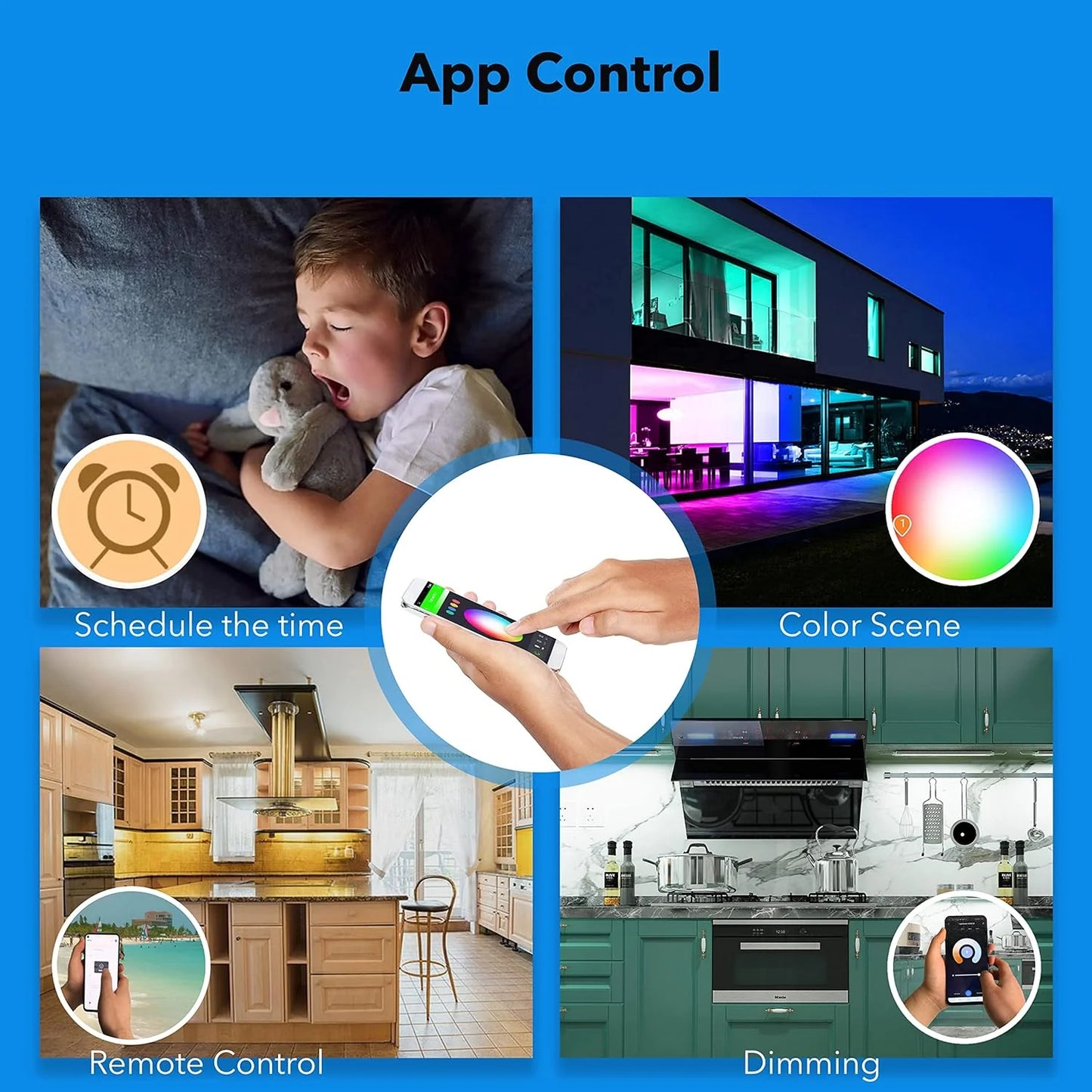 Smart under-cabinet lighting strip, white and color-changing dimmable