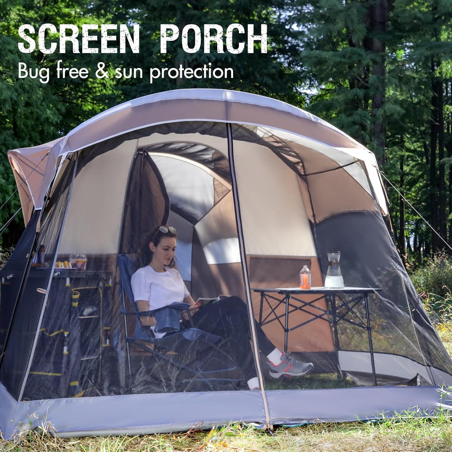 PORTAL 6/8/10 Person Family Camping Tent with Screen Room, Water Resistant Big Tunnel Tent with Rainfly, Large Family Tent for Outdoor Camping, Party