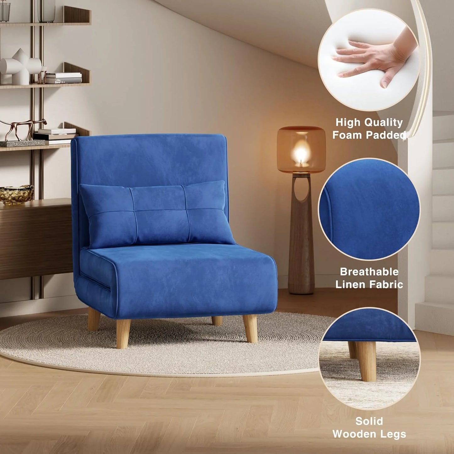 3-in-1 sleeper chair bed, convertible chair bed futon sofa with adjustable backrest