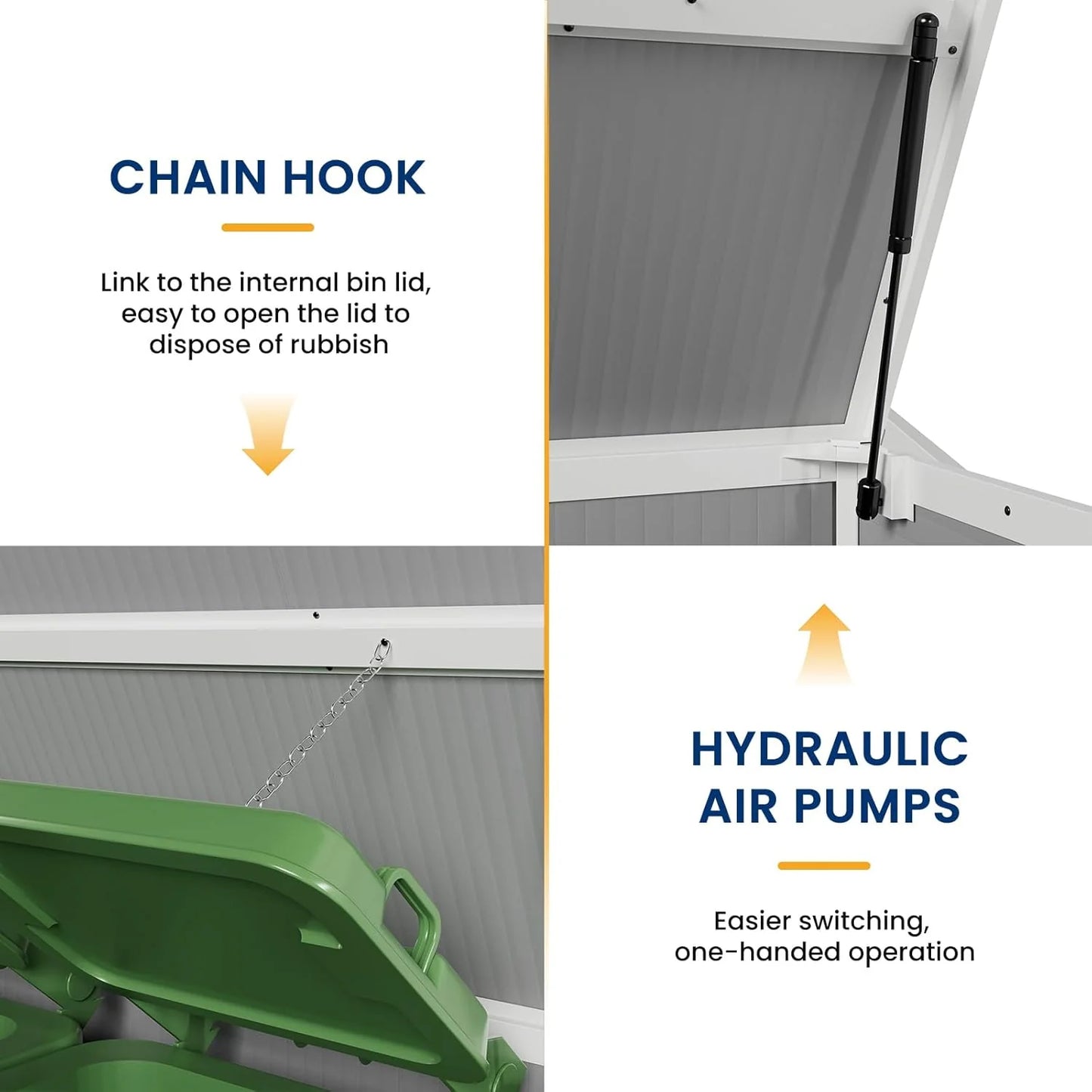 Amopatio 41 Cu Ft Horizontal Outdoor Storage Shed, Resin Trash Can Storage,Resin Shed for Garden Tools, Lawn Mowers, Garbage Cans, Patio Use