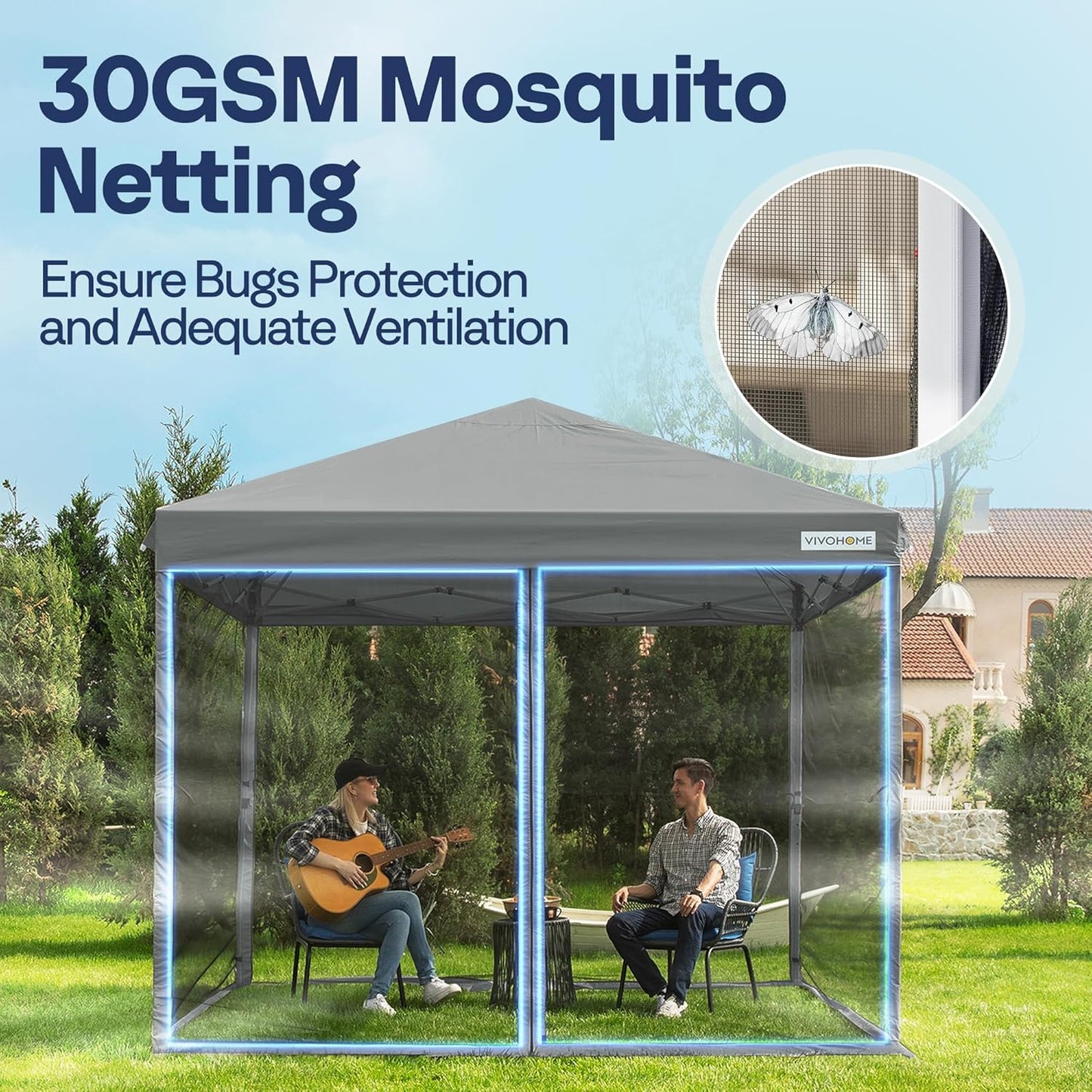 10x10ft Easy Pop-Up Canopy, Outdoor Screen Tent with Mosquito Netting, 2 Zipper Doors, and Roller Bag for Yard Camping Picnic Party Events, Beige