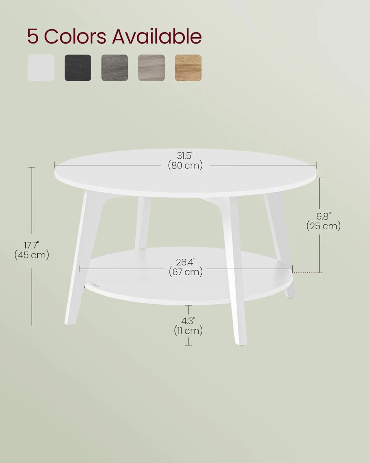 VASAGLE Round Coffee Table, 2 Tier Coffee Table with Storage, for Living Room, 31.5 x 17.7 Inches