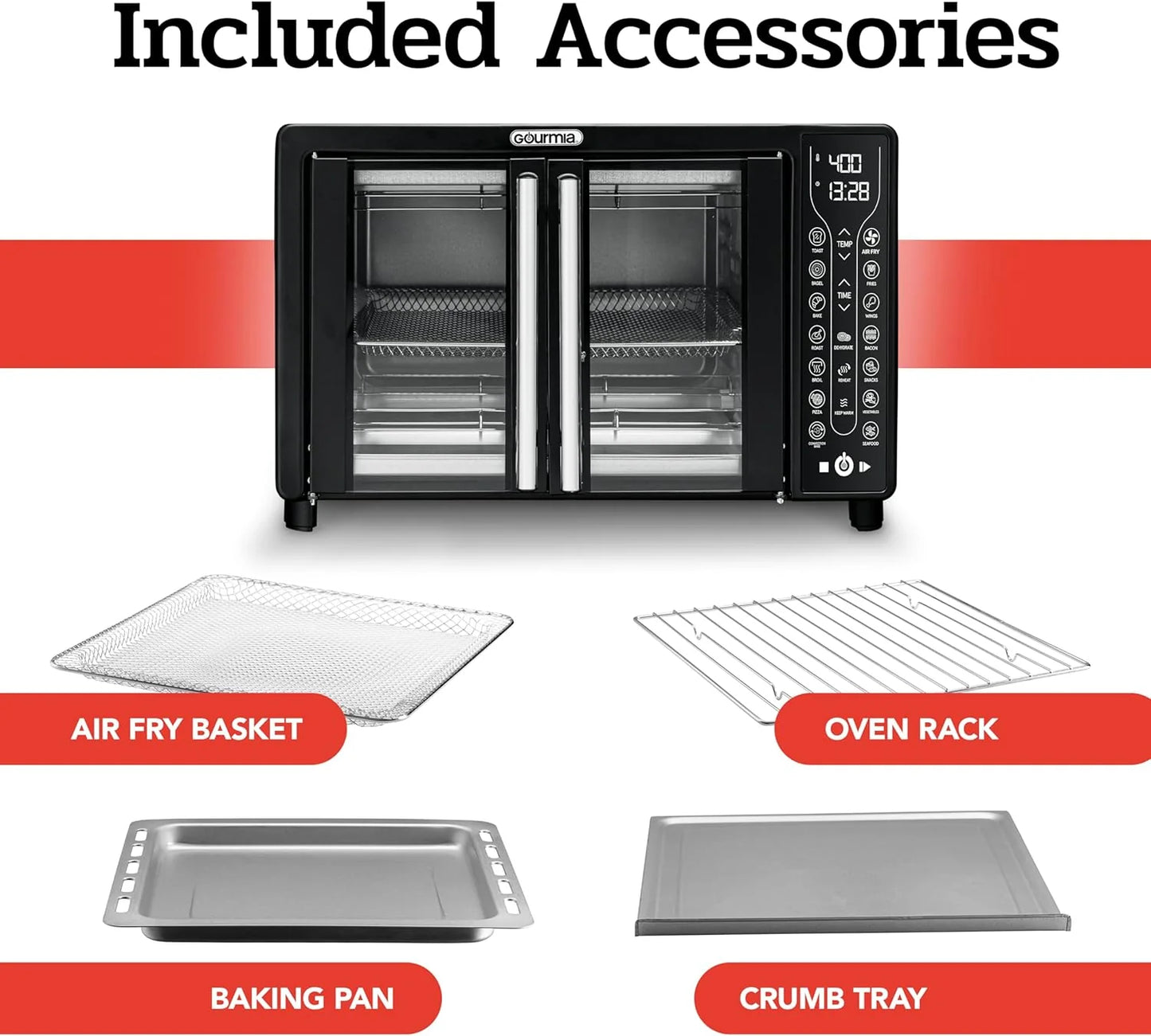 Gourmia Oven Air Fryer Combo with 17 Cooking Presets, 24L Capacity, Convection Rack, Baking Tray, Recipe Book GTF7460