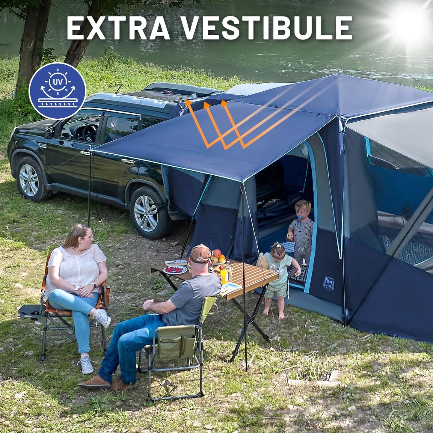 TIMBER RIDGE 5-9 Person SUV Tent with Screen Porch and Awning for Family Camping, Weather Resistant and Portable Van or Car Tent, Includes Rainfly and Storage Bag, 13' W X 10' L X 7.1' H