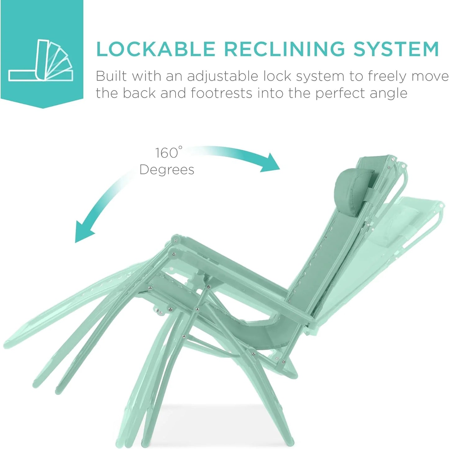 Best Choice Products Folding Zero Gravity Outdoor Recliner Patio Lounge Chair w/Adjustable Canopy Shade, Headrest, Side Accessory Tray, Textilene Mesh - Peacock Blue