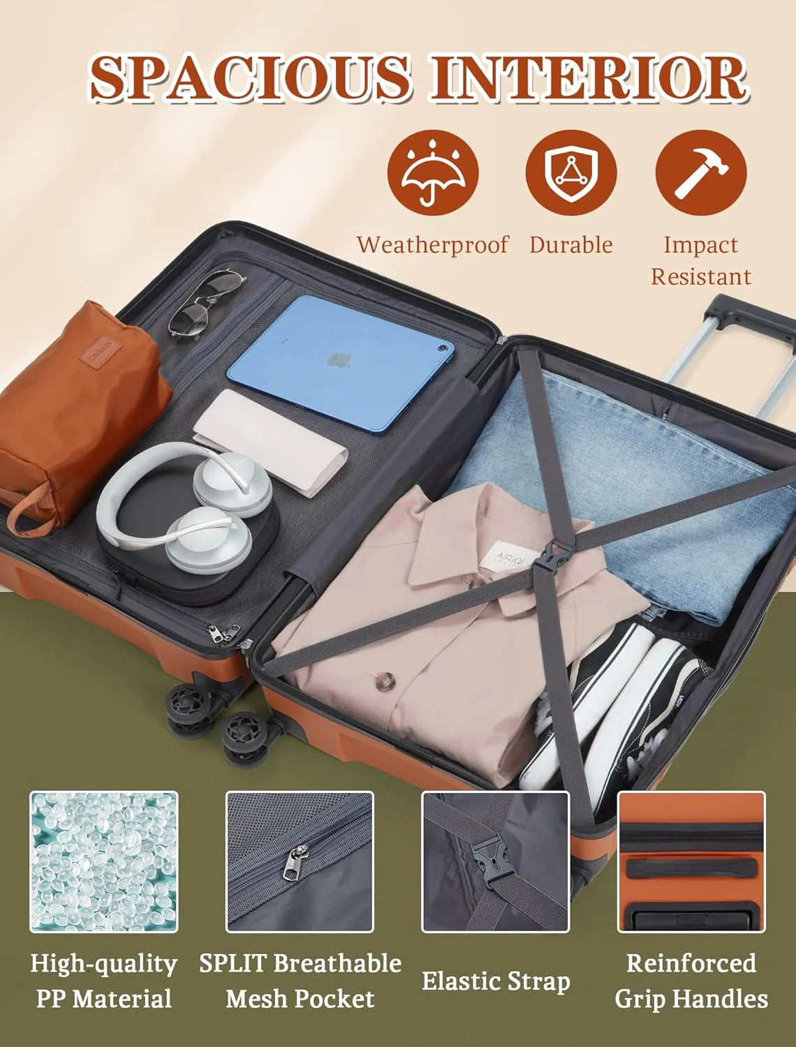 5-piece luggage set with wheels, ABS hardshell suitcase with spinner wheels