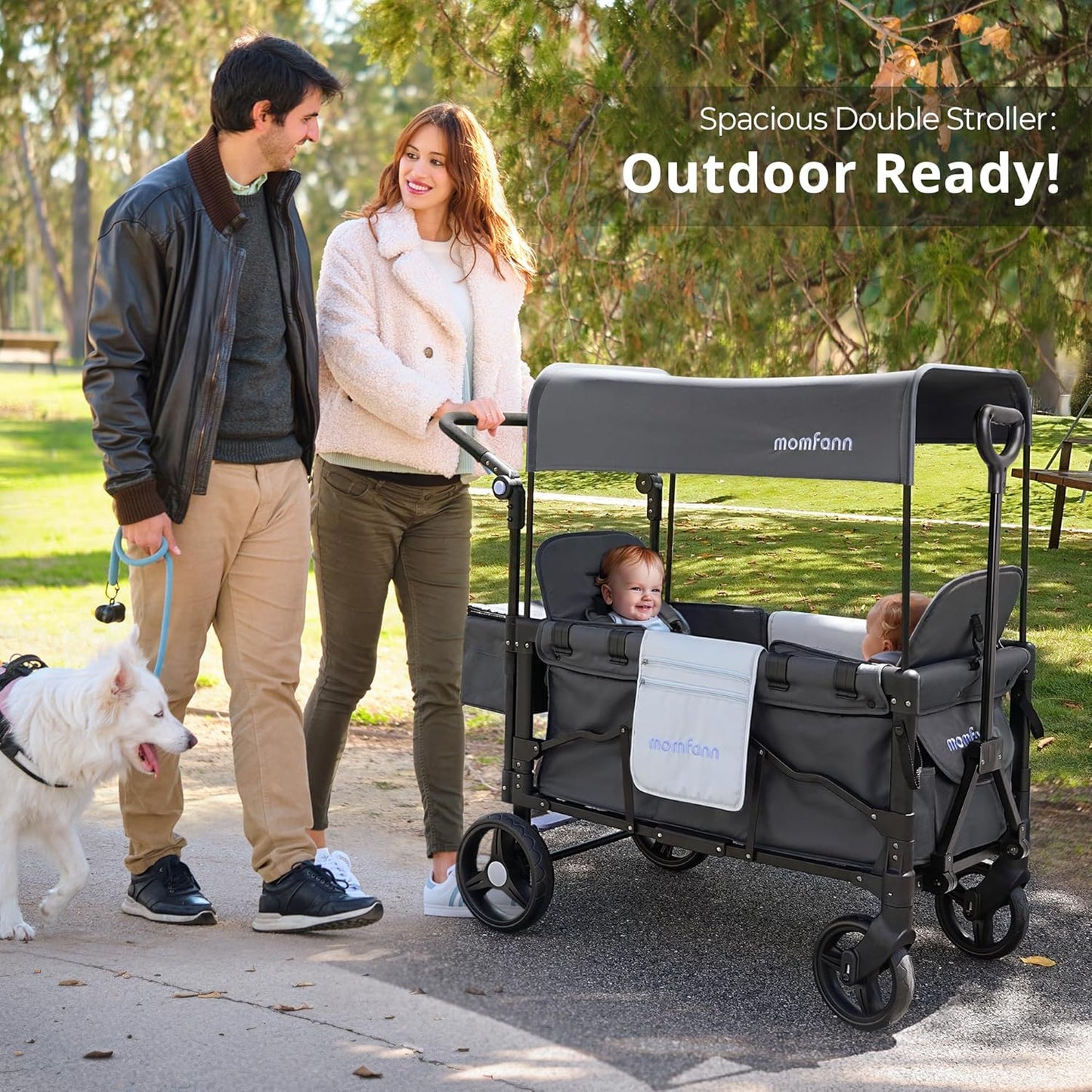 Stroller Wagon for Kids, Wagon Stroller Toddlers 2 Seaters, All-Terrain Baby Wagon Outdoor with Canopy, Parent Organizer, Adjustable Handle & Pull Bar for Infants and Toddlers, Gray