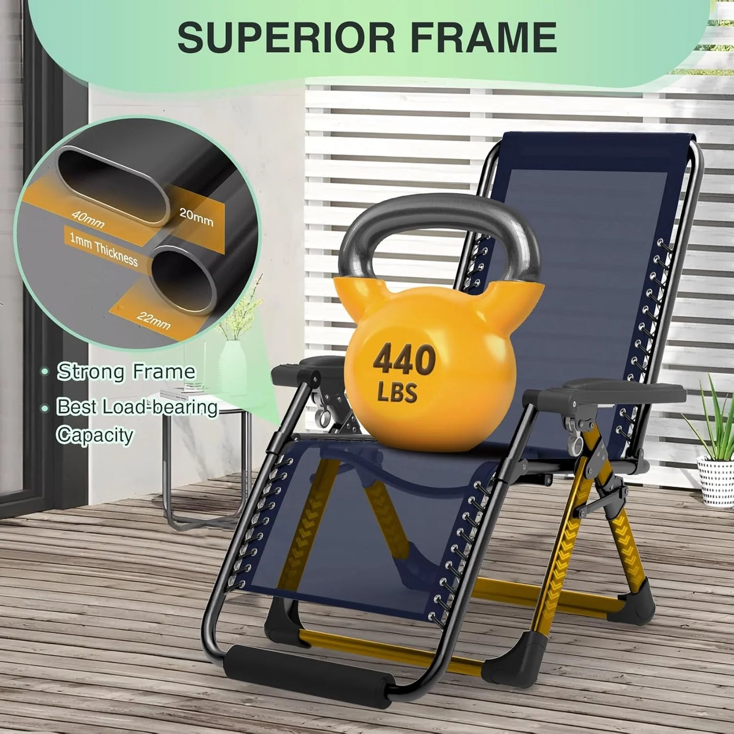 Indoor and outdoor patio chair folding lounge chair zero gravity chair with removable cushion camping lounge chair