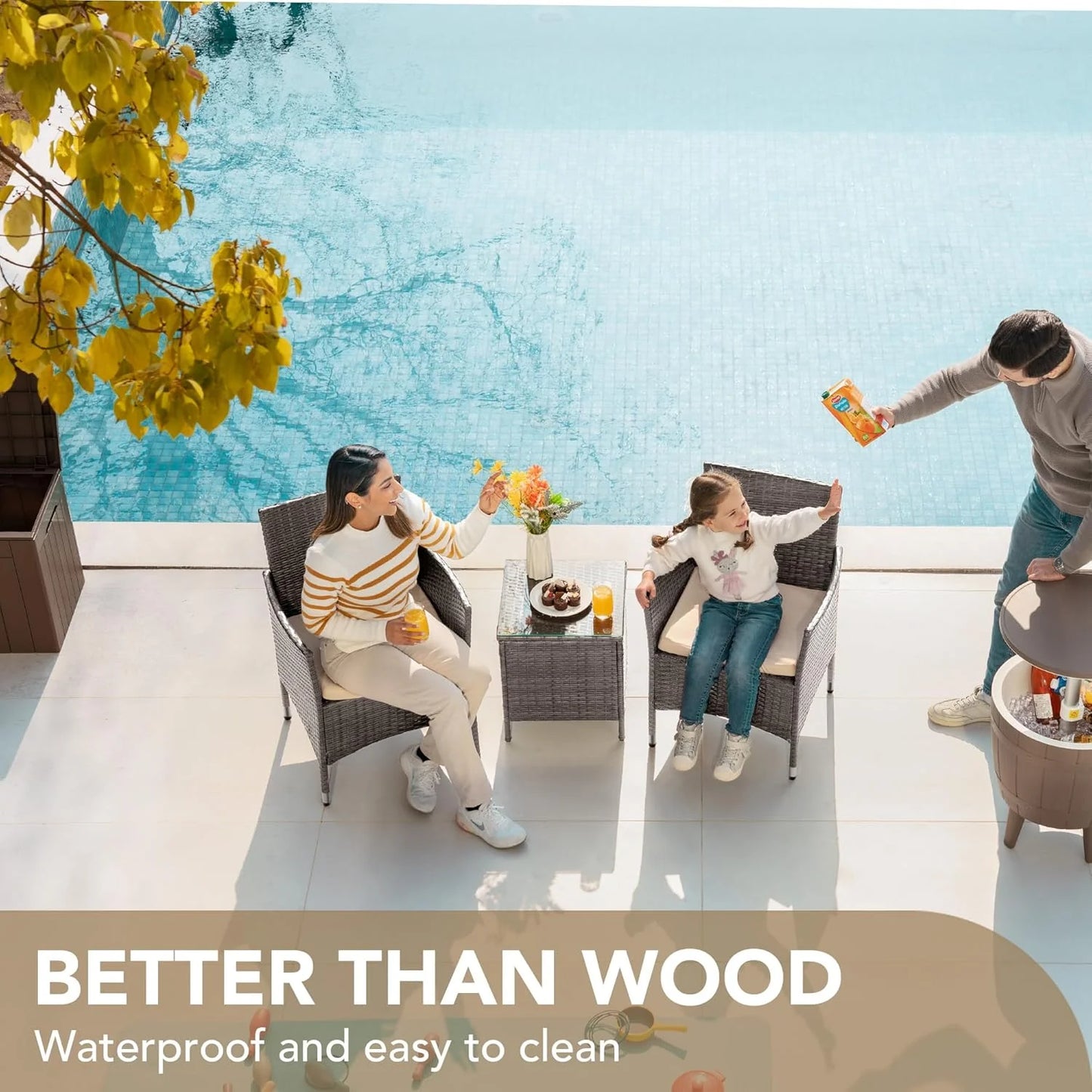 Devoko Patio Porch Furniture Sets 3 Pieces PE Rattan Wicker Chairs with Table Outdoor Garden Furniture Sets (Brown/Beige)