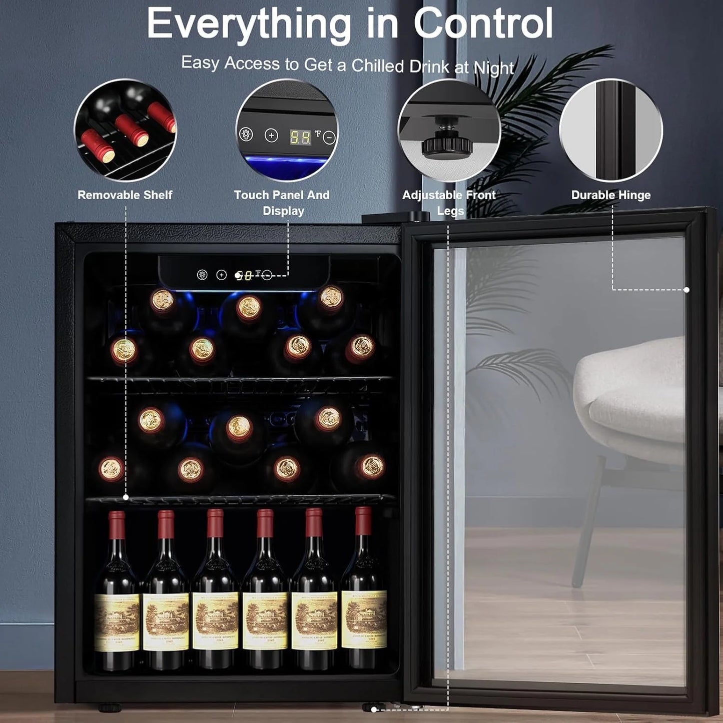 Antarctic Star 26 Bottle 130 Can Wine Cooler/Cabinet Beverage Refrigerator Mini Wine Cellar Beer Soda Clear Glass Door Bar Fridge Quiet Compressor Adjust Temp Freestanding Indoor Use 3.2cu.ft Black