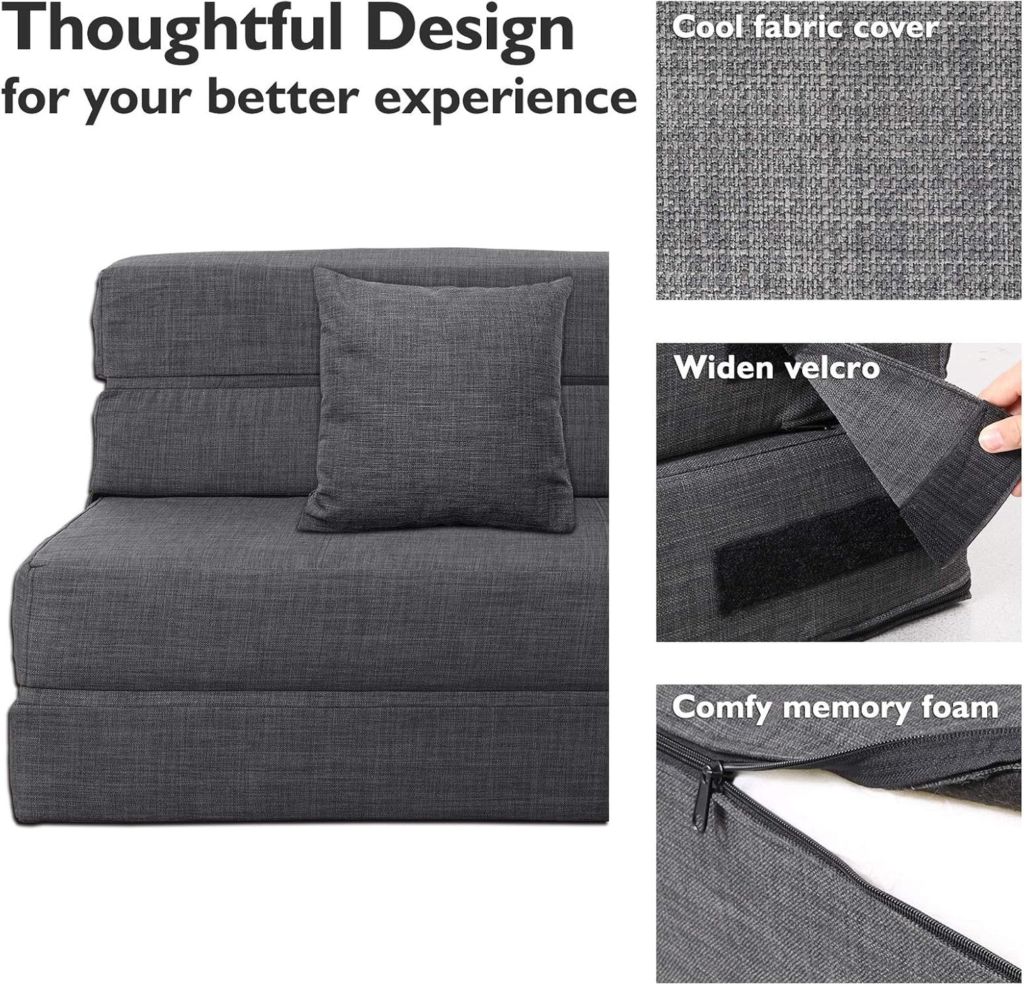 60 inch pull out sofa bed, memory foam sofa with 2 pillows, futon bed, guest bed and pull out sofa,