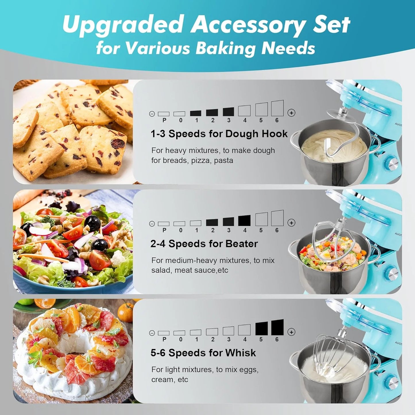 Aucma Stand Mixer,6.5-QT 660W 6-Speed Tilt-Head Food Mixer, Kitchen Electric Mixer with Dough Hook