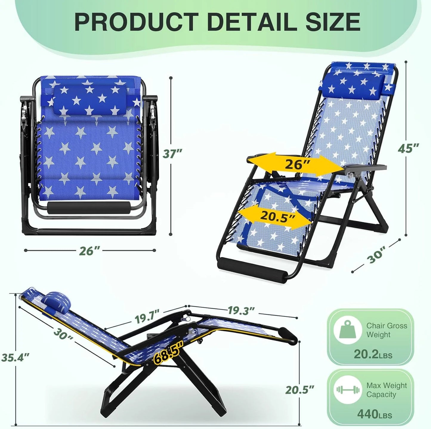 Indoor and outdoor patio chair folding lounge chair zero gravity chair with removable cushion camping lounge chair