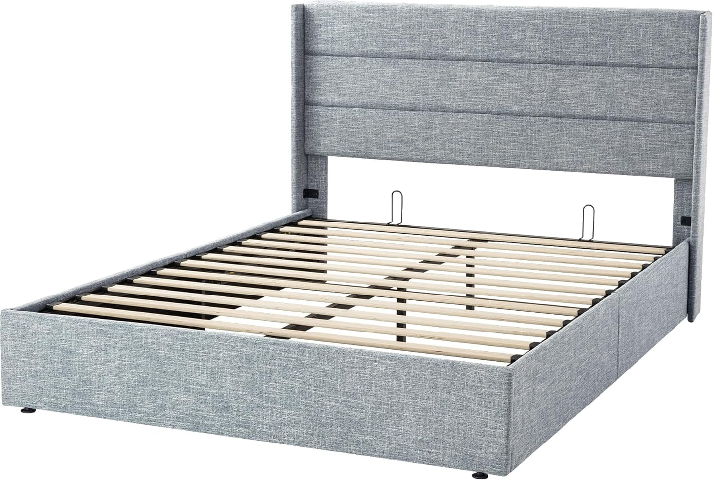 Allewie Queen Size Lift Up Storage Bed, Modern Wingback Headboard, Hydraulic Support, No Box Spring Needed, Light Beige