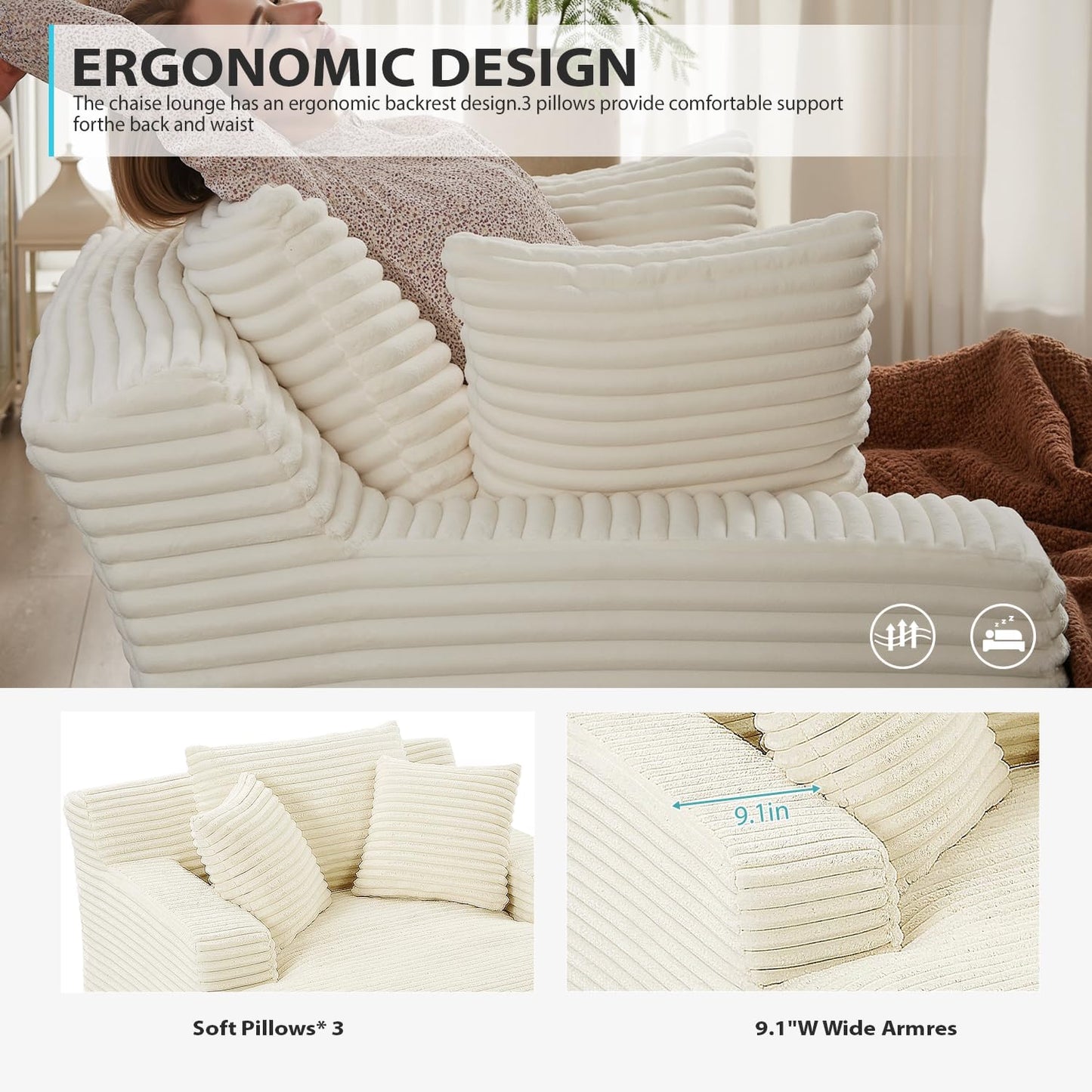 50-inch indoor recliner, oversized corduroy upholstered boneless sofa bed, deep sleeper sofa reading chair, cloud sofa, living room sofa