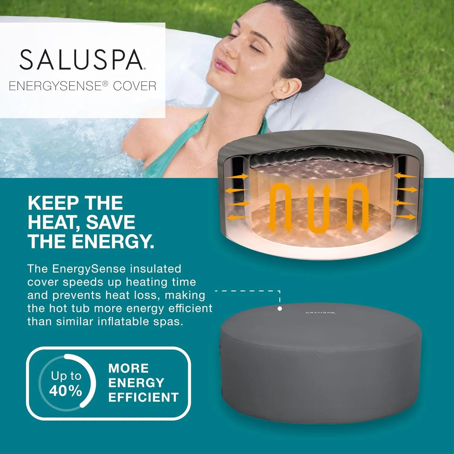 SaluSpa Aruba AirJet Large Round 2 to 3 Person Inflatable Hot Tub Portable Outdoor Spa with 110 AirJets and EnergySense Cover, Grey