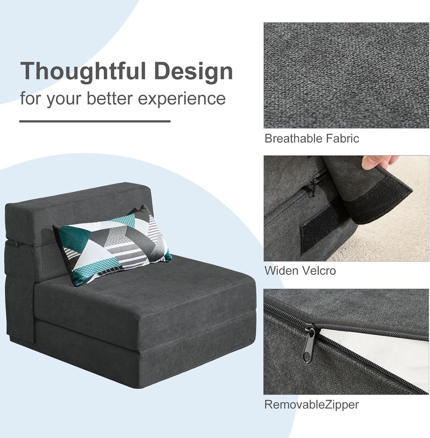 60 inch pull out sofa bed, memory foam sofa with 2 pillows, futon bed, guest bed and pull out sofa,