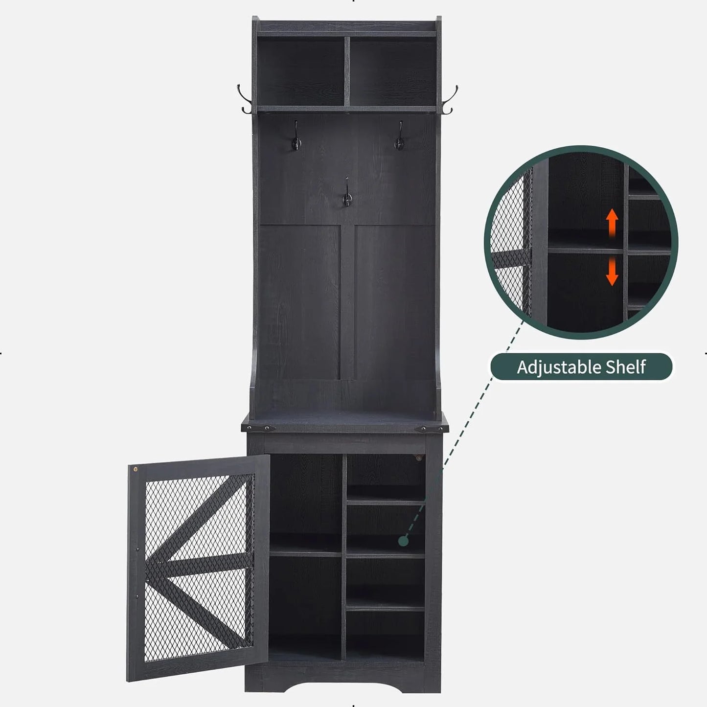 JXQTLINGMU 59-inch Farmhouse Foyer Tree with Shoe Storage, Entryway Bench Foyer Coat Rack Cabinet