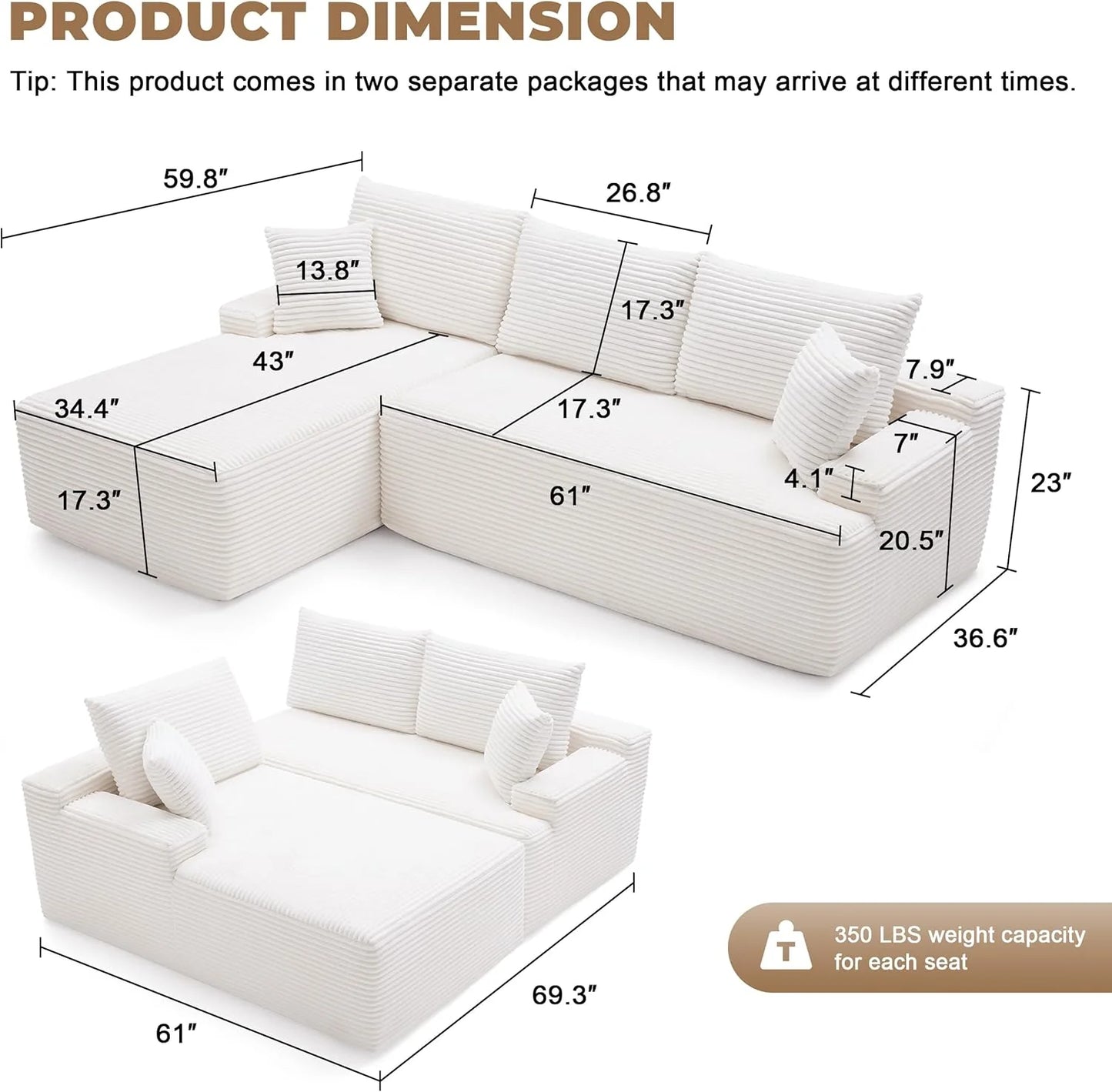 110-inch cloud sofa, boneless sofa in the living room, modular sofa with deep seats
