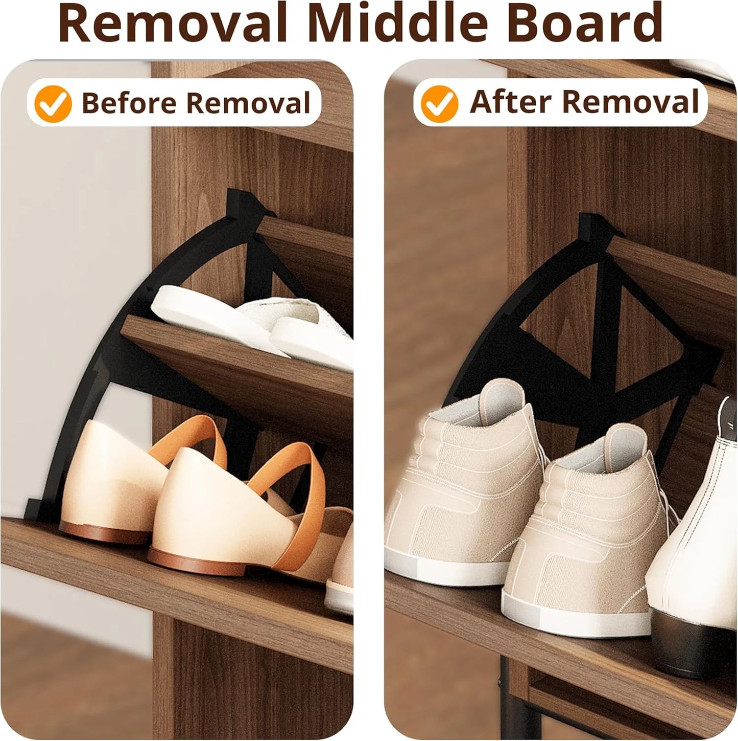 IRONCK Shoe Cabinet Storage with 2 Flip Drawers, Free Standing Wooden Shoe Storage Organizer Cabinet with Rattan Doors for Entryway, Narrow Shoe Rack Cabinet, Oak