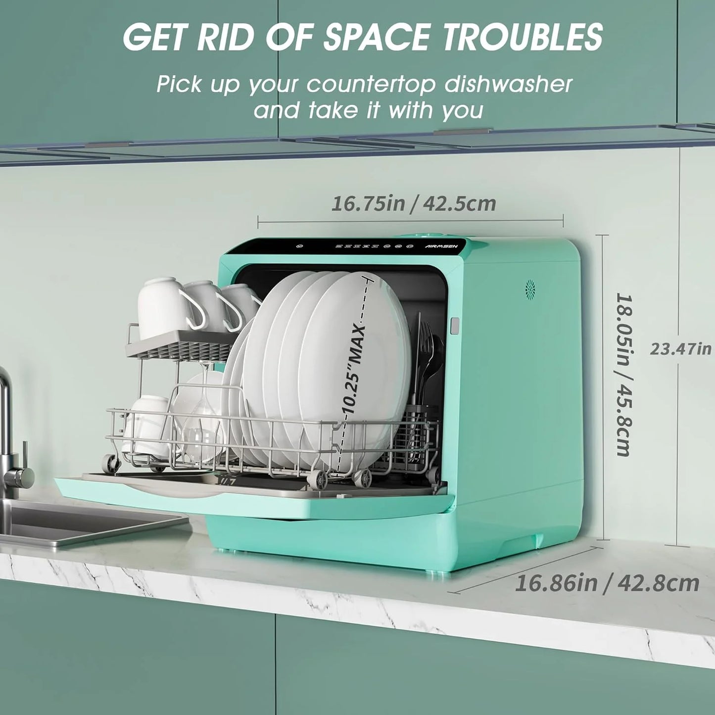 AIRMSEN portable tabletop dishwasher, 5 washing programs mini dishwasher