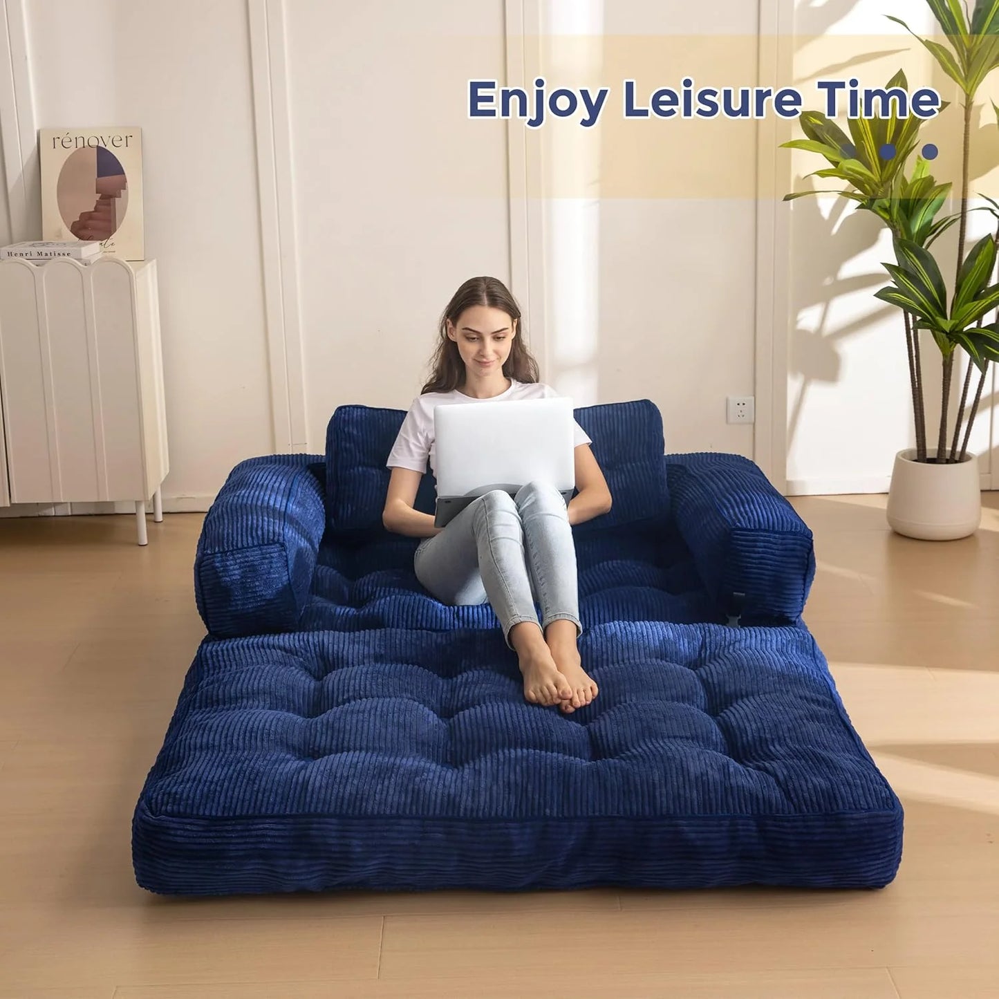 Folding Sofa Bed, L-Shaped Convertible Sofa Bed with Armrests and Pillows,