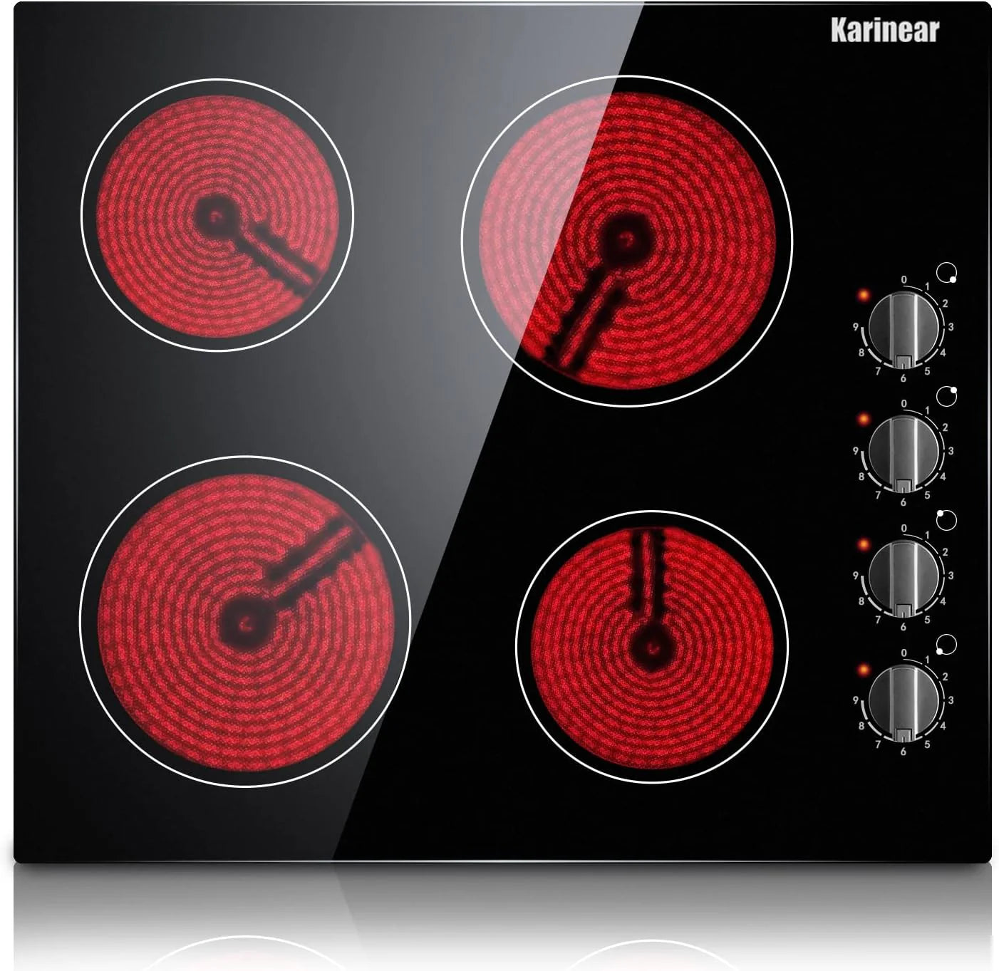 Karinear 30 Inch Electric Cooktop 4 Burners, Knob Control Built-in Ceramic Cooktop, 30" Radiant Electric Stove Top with Glass Protection Metal Frame,Hot Surface Indicator, 220-240v, Hard Wire, No Plug