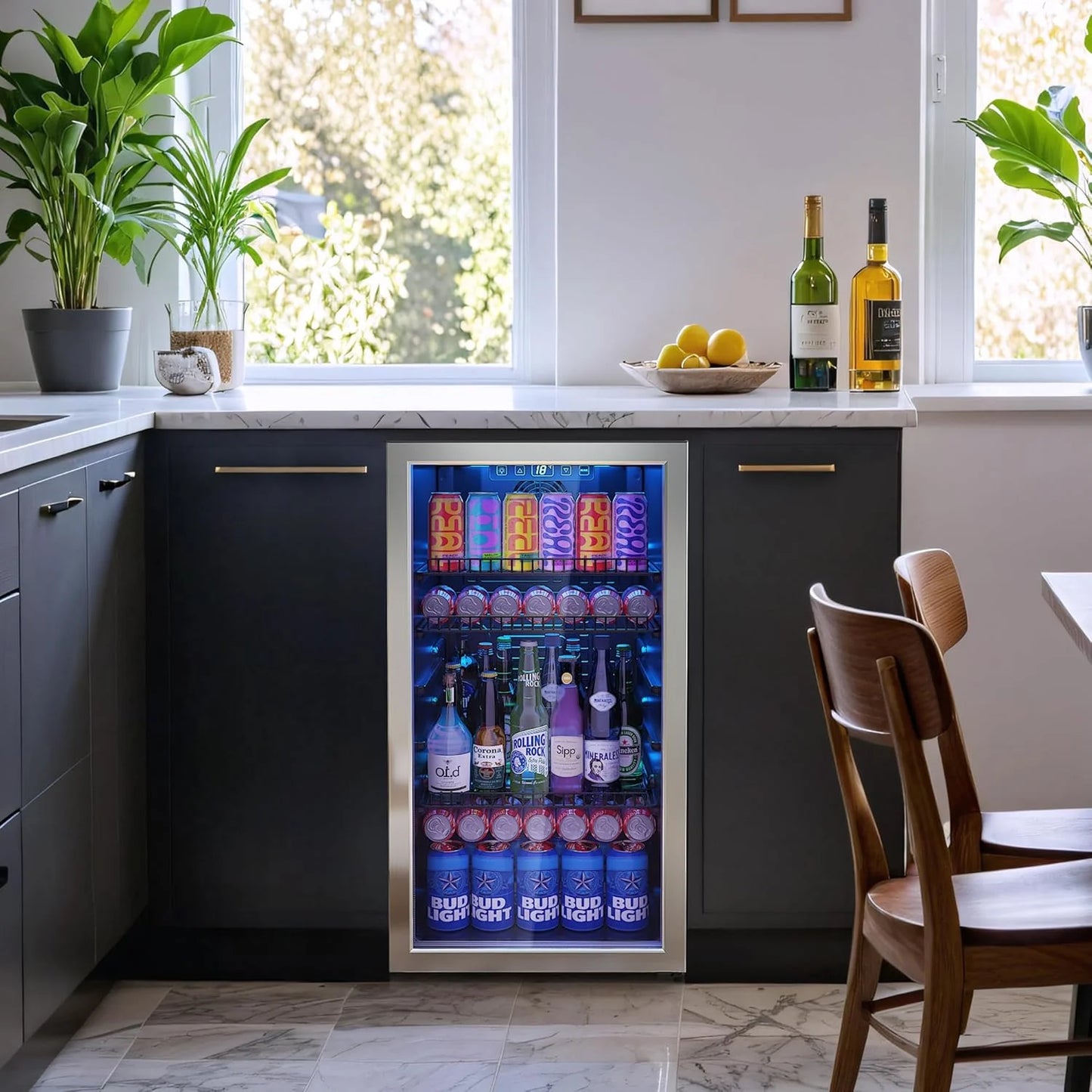 Beverage Refrigerator Cooler-120 Cans Freestanding Mini Fridge Cooler with Glass Door, Adjustable Shelves & Digital Temperature Display for Soda, Wine or Beer (Black, 3.2 Cu.Ft)