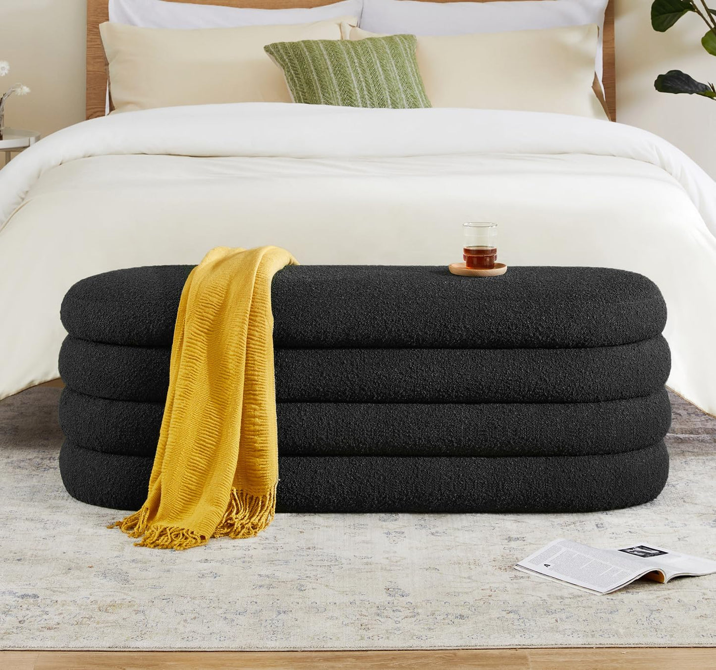 Storage Ottoman Bench 49.2 Inch Upholstered Fabric Storage Bench