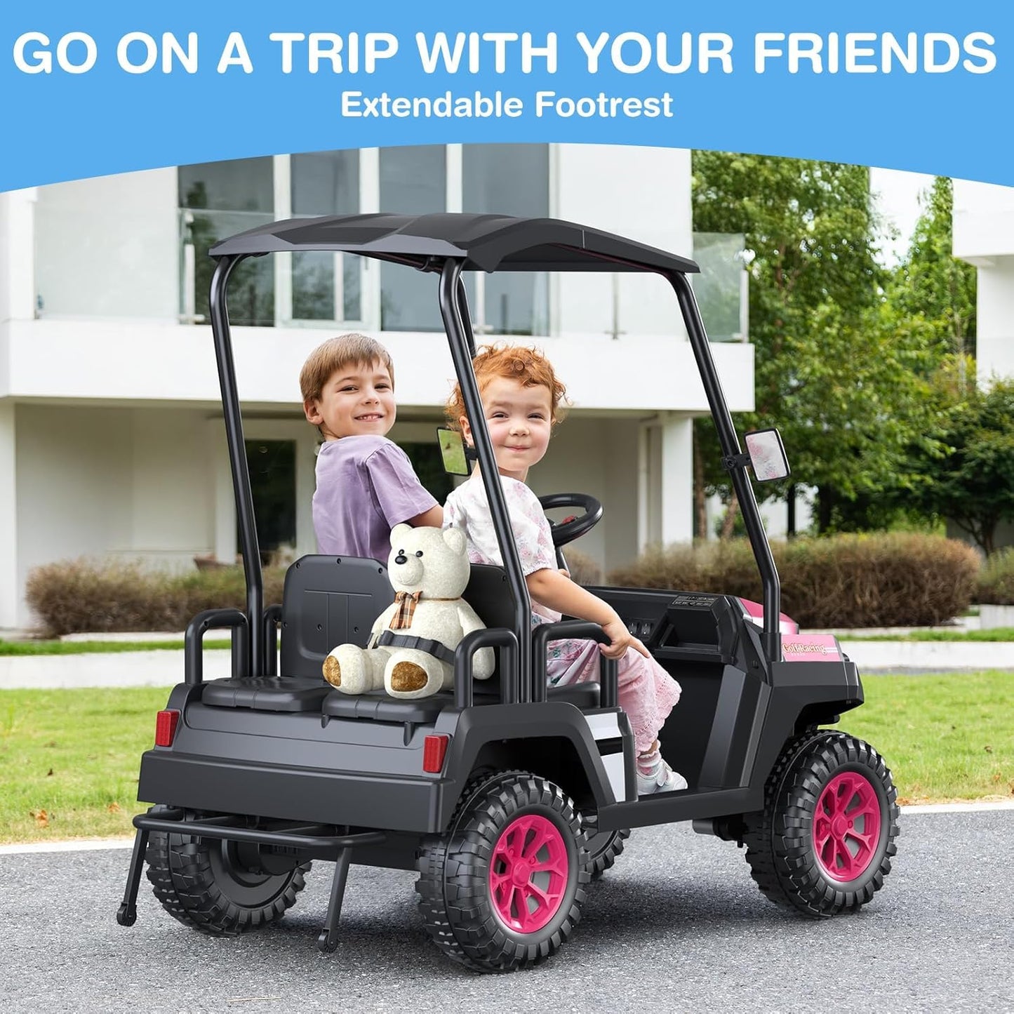R9 24V Children's Golf Cart with Remote Control, Removable Awning