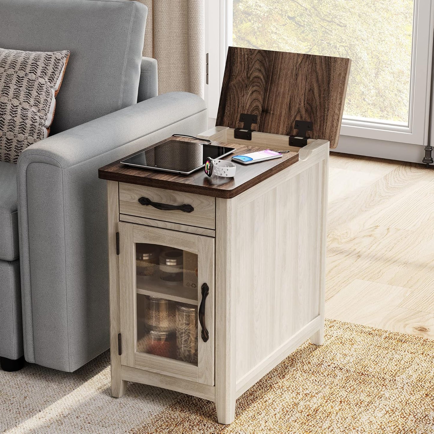 Farmhouse End Table Narrow Side Table Small Nightstand