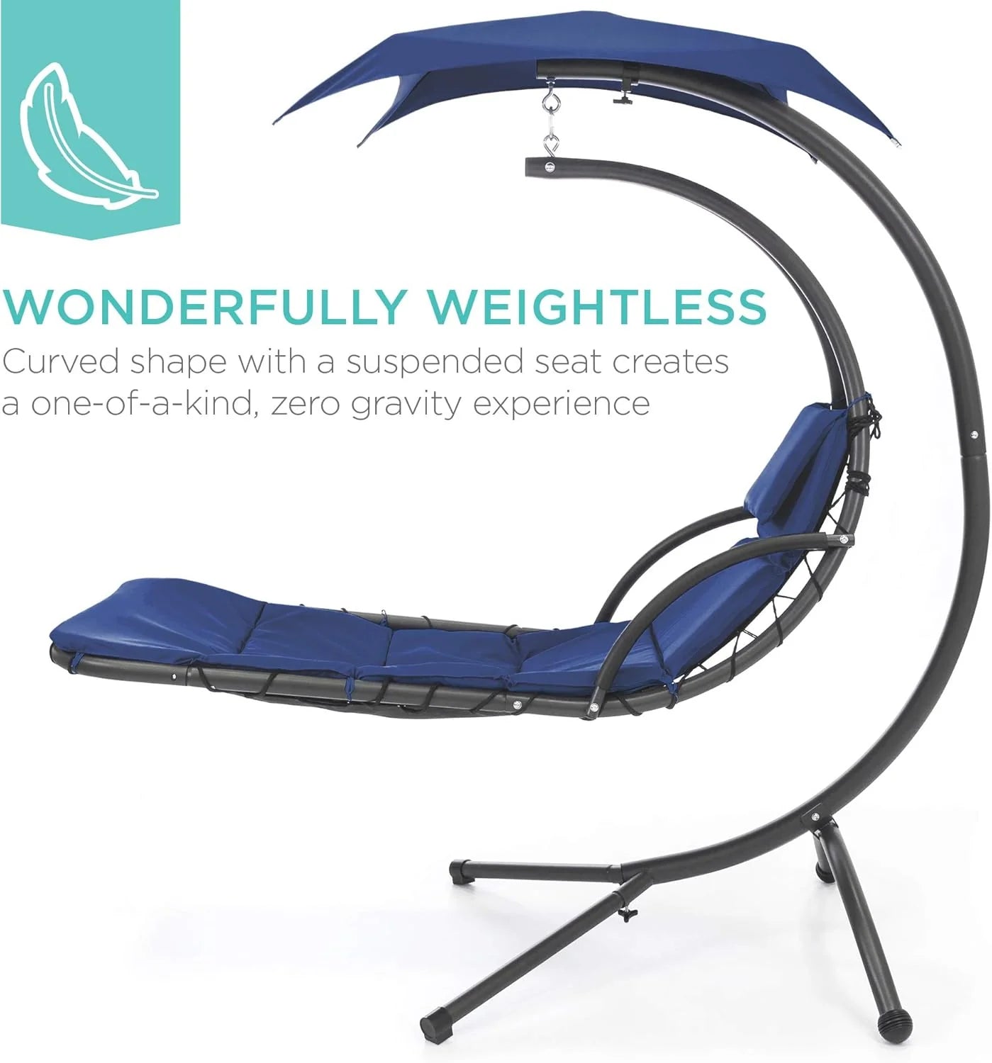 Best Choice Products Outdoor Hanging Curved Steel Chaise Lounge Chair Swing w/Built-in Pillow and Removable Canopy - Charcoal Gray