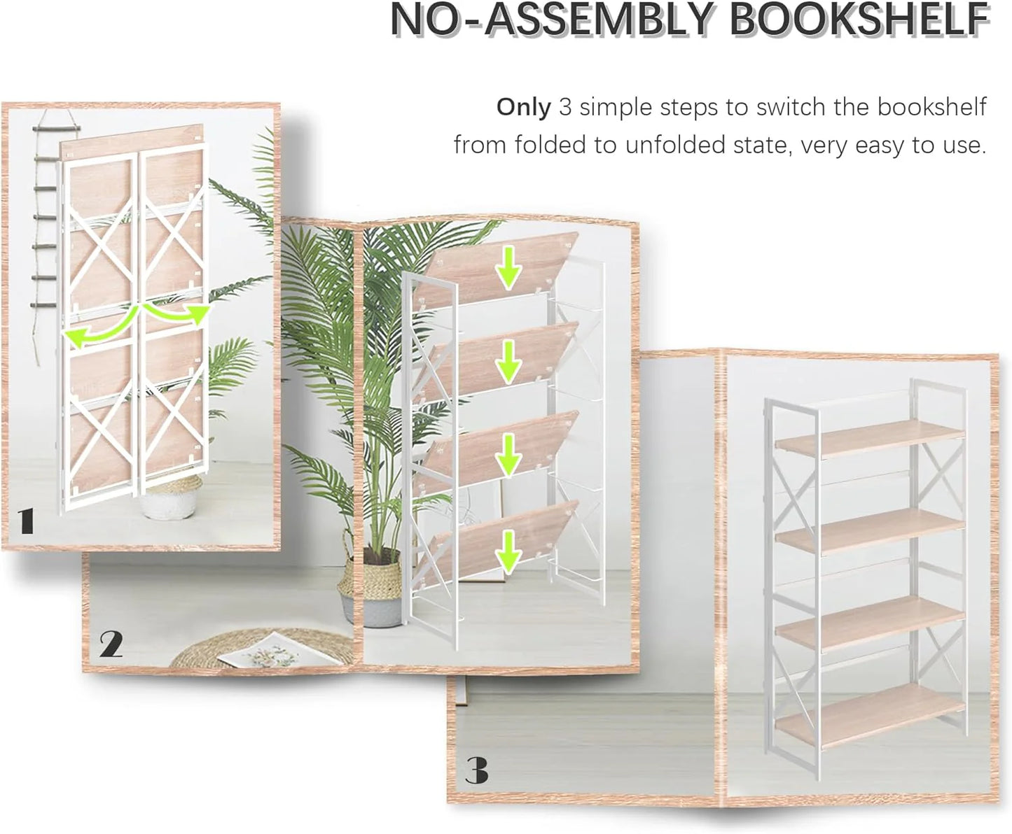 5 Tiers No Assembly Book Shelves 51.2" H Folding Bookshelf Bookcase