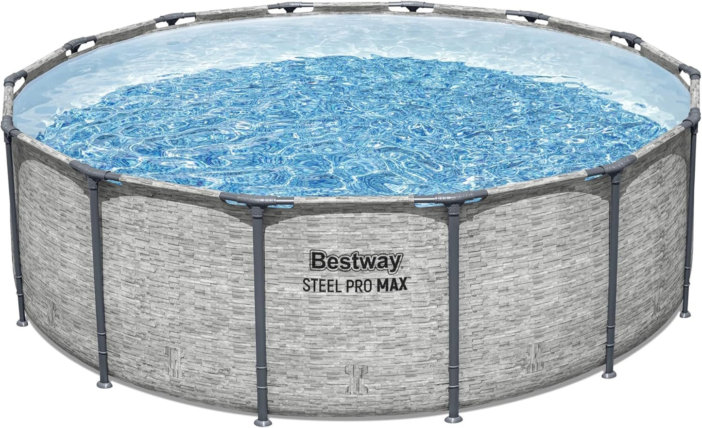 Steel Pro MAX 14 Foot x 48 Inch Round Metal Frame Above Ground Outdoor Swimming Pool Set with 1,000 Filter Pump, Ladder, and Cover, Gray
