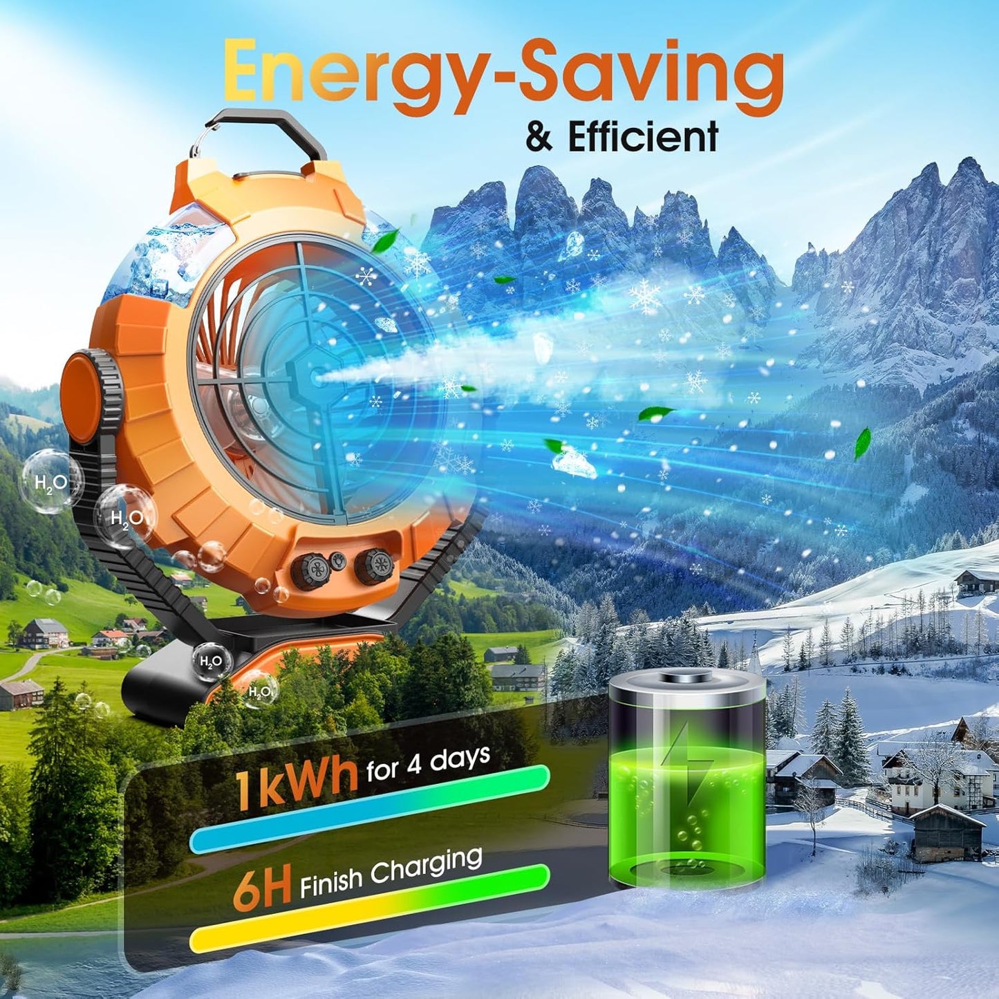 JYew Portable Air Conditioners,Misting Fan With 10000mAh Rechargeable Battery Operated Fan, Outside Camping with Hook USB for Bedroom Outdoor Tents Travel Summer