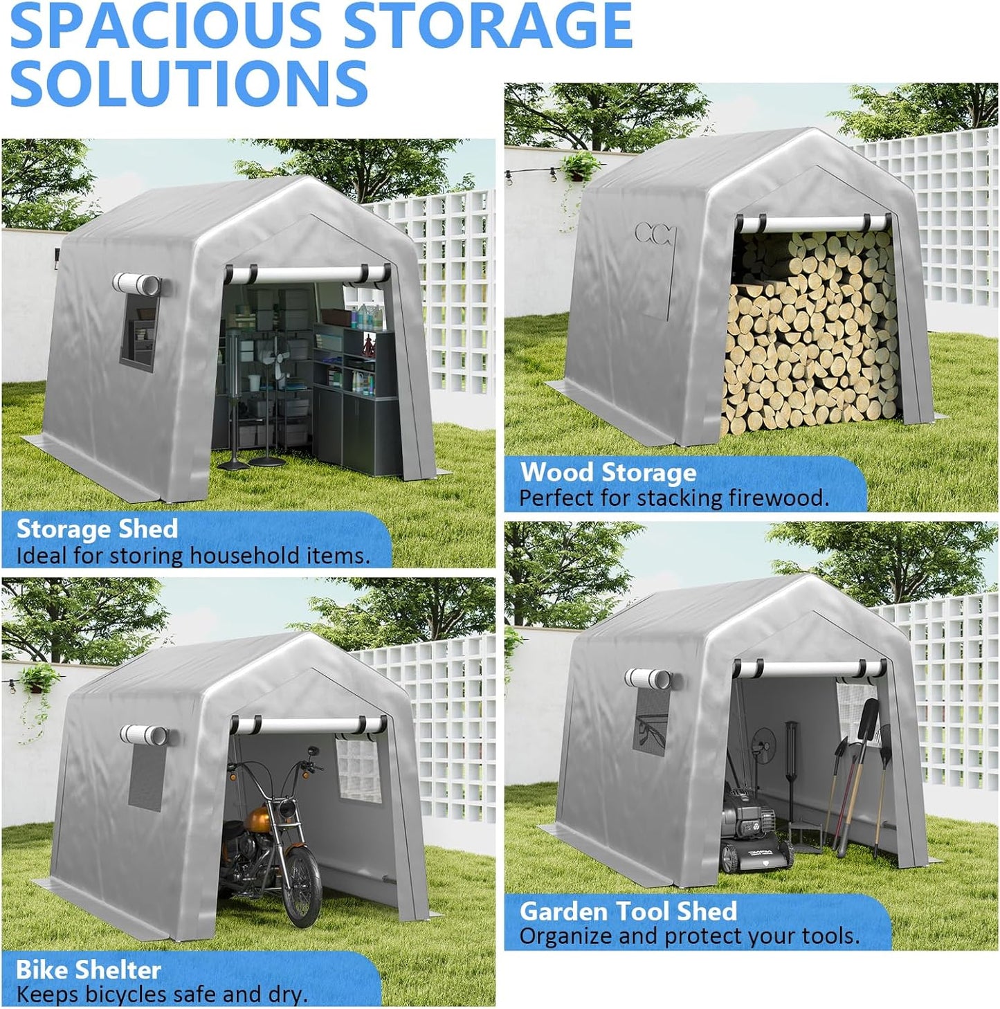6x8 ft Heavy Duty Carport Tent Portable Garage with Removable Side Walls and Door Four Seasons Tarpaulin