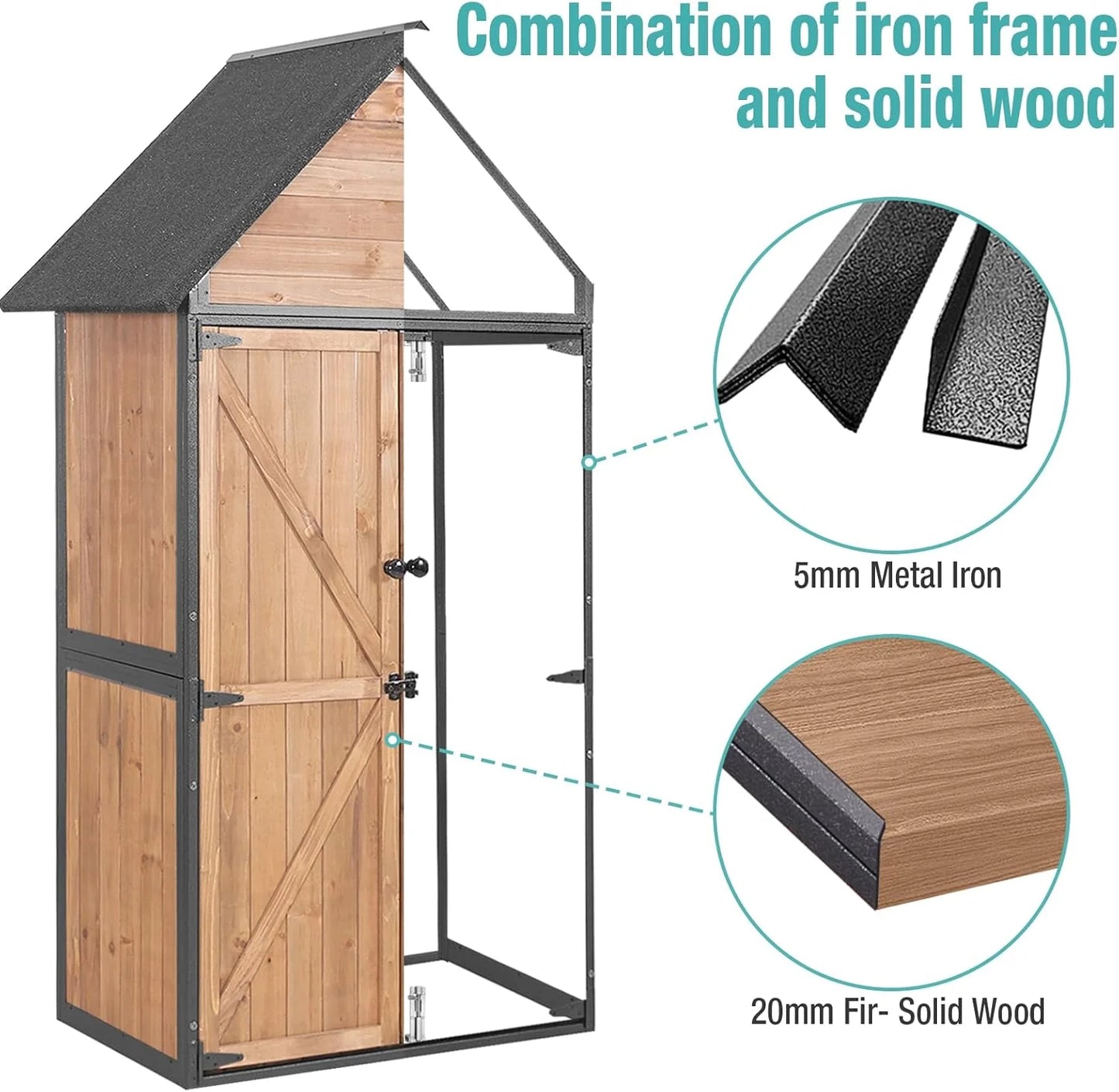 Sheds Outdoor Storage Garden Shed with Metal Frame Structure and Adjustable Shelves Large Capacity Storage Tool Cabinet Box for Backyard Garden Patio Lawn (Brown)