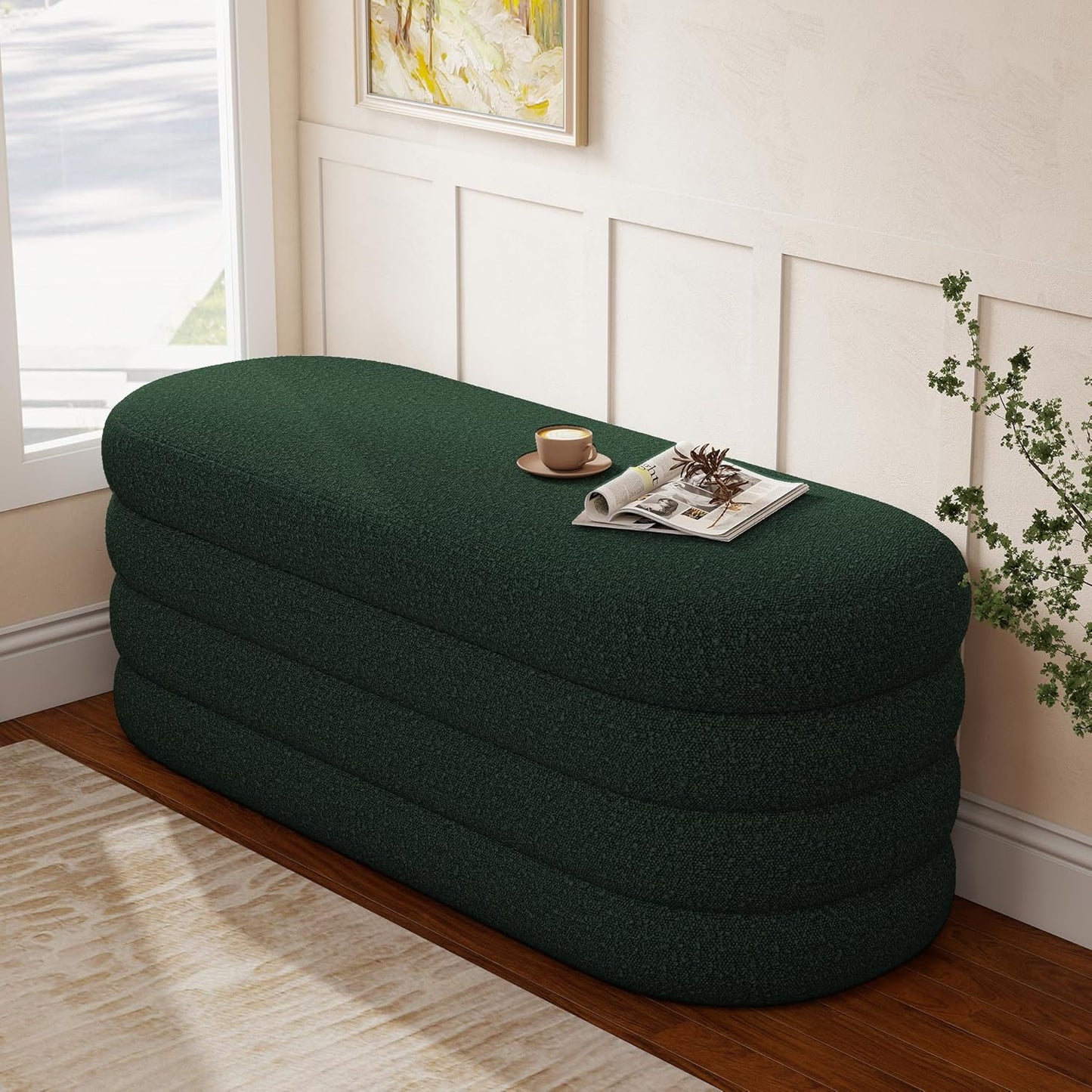 Storage Ottoman Bench 49.2 Inch Upholstered Fabric Storage Bench