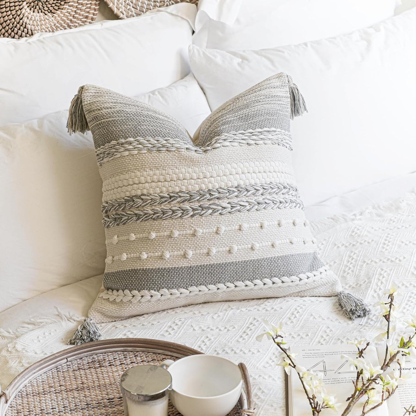 Blue Boho Decorative Throw Pillow Cover 20x20