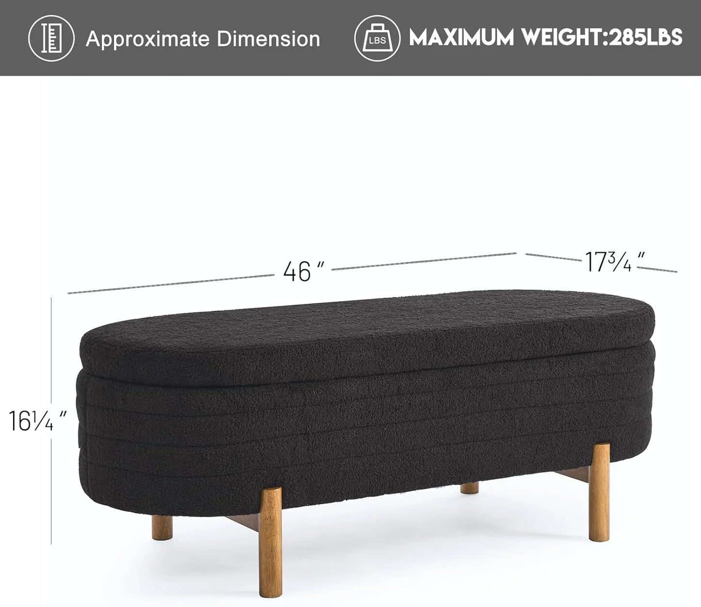 Furniliving Modern Storage Ottoman Bench, Sherpa Ottoman End of Bed Bench with Solid Wood Legs Upholstered Ottoman Benches with Storage Indoor Bench
